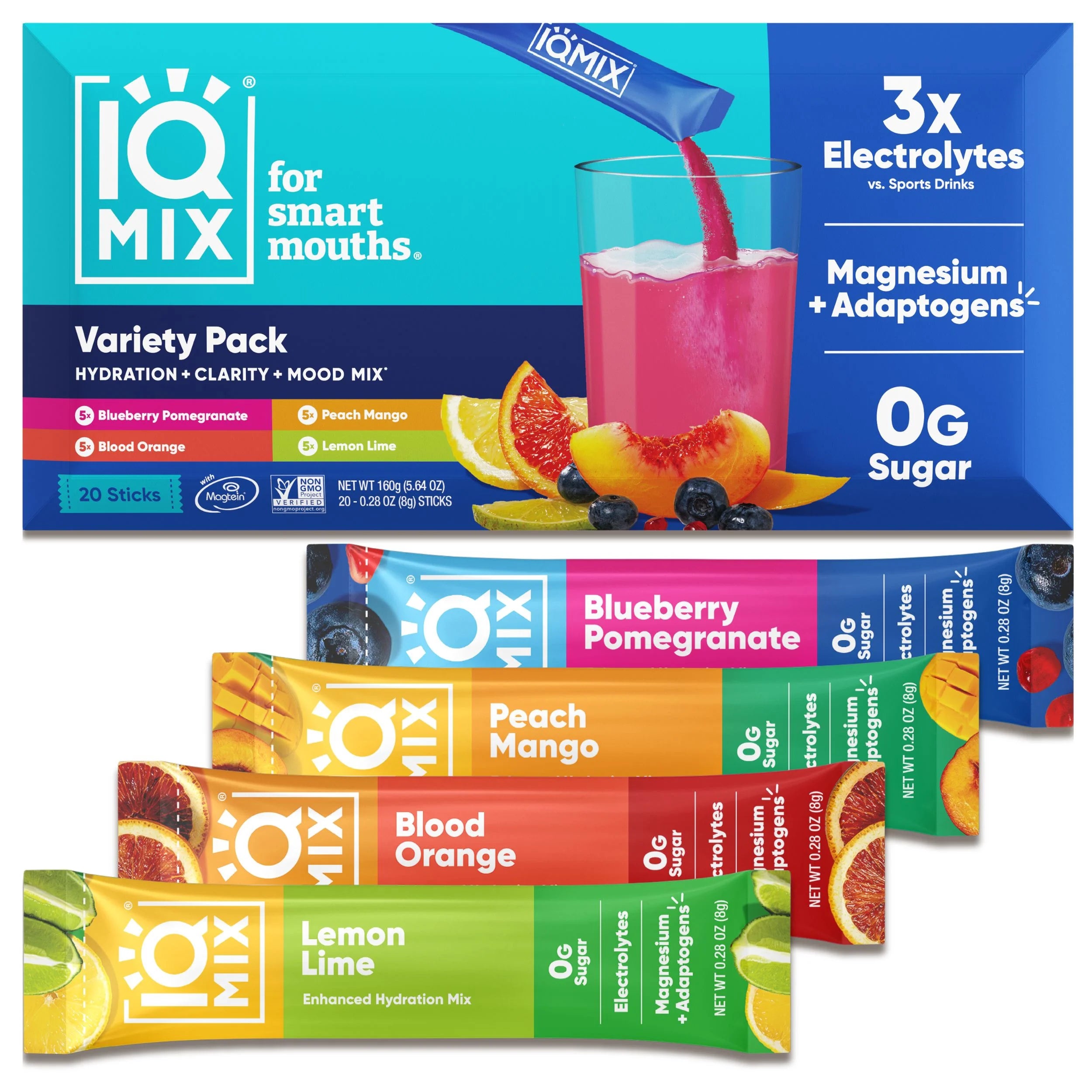 Revitalize Your Mind and Body with IQMIX Sugar Free Electrolyte Powder Packets - Keto-Friendly Hydration with Lion's Mane and Magnesium (20-Count Variety Pack)