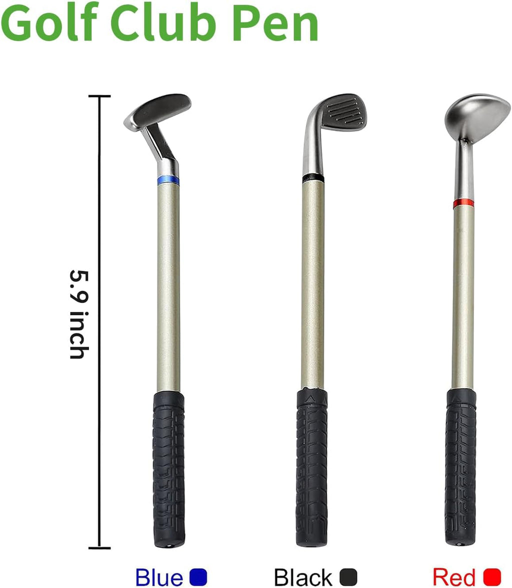 Golf Pen Holder 3 Club Pens & Movable Cart, Mini Golf Bag Desk Decor for Office, Funny Gifts for Men, Dad, Boss Stocking Stuffers for Golfers on Birthday, Christmas, Fathers Day (Blue)