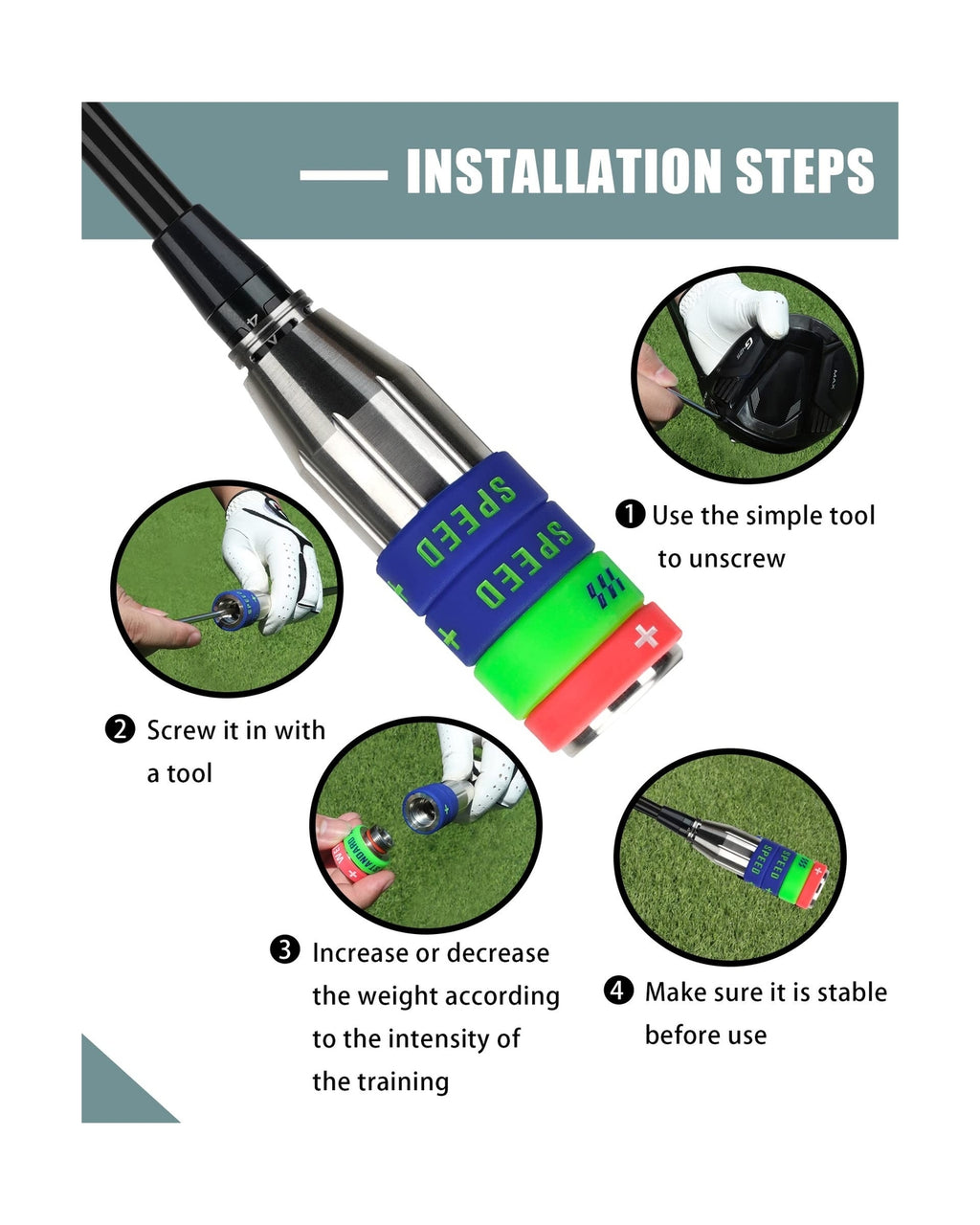 Boost Your Game with the Big Crazy Adjustable Golf Swing Speed Trainer - Enhance Your Swing Speed and Technique with Three Weight Options!