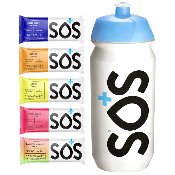 SOS Hydration Electrolyte Drink Mix (5 Servings + Reusable Bottle, Variety Pack)