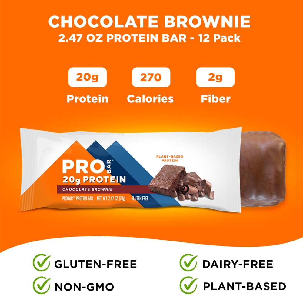 PROBAR - PROTEIN Bar, Chocolate Brownie, Non-GMO, Gluten-Free, Healthy, Plant-Based, Whole-Food Ingredients, Natural Energy (12 Count)