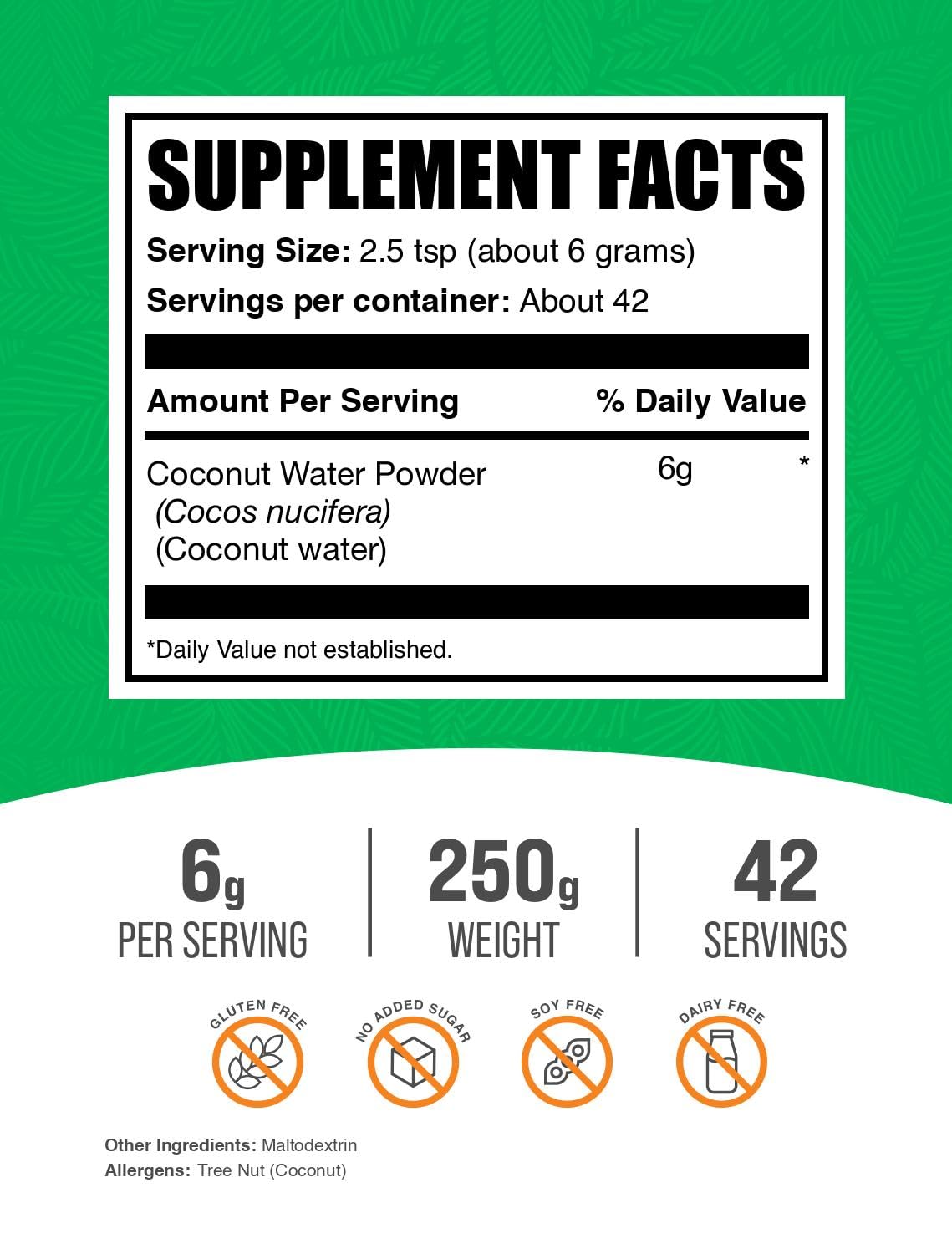 BulkSupplements.com Coconut Water Powder - Electrolyte Supplement, Water Flavoring & Enhancer - No Sugar Added & Gluten Free, 6g per Serving, 1kg (2.2 lbs) (Pack of 1)