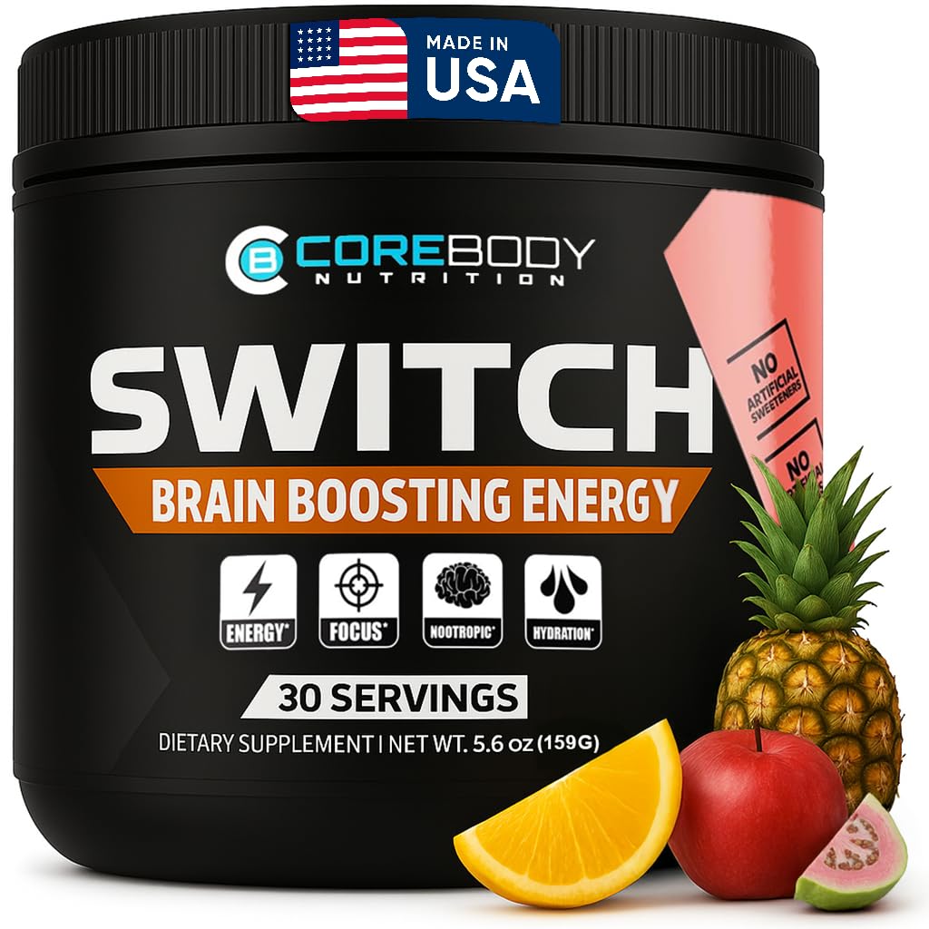 Switch, Brain Boosting Nootropic Energy Supplement Powder - Made in USA - Alpha GPC, NALT, Ashwagandha, Sugar Free Energy, Keto, Increase Mental Focus & Cognitive Function, Enhances Mood & Memory