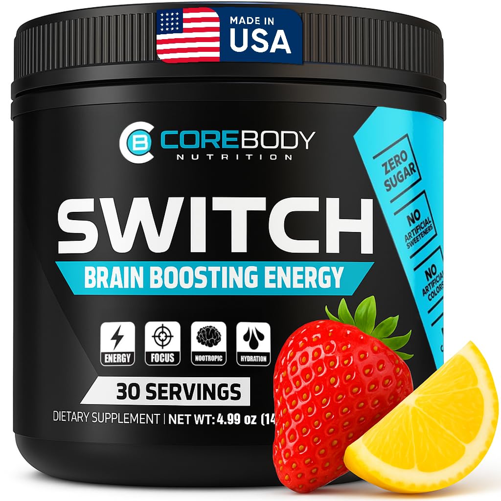 Switch, Brain Boosting Nootropic Energy Supplement Powder - Made in USA - Alpha GPC, NALT, Ashwagandha, Sugar Free Energy, Keto, Increase Mental Focus & Cognitive Function, Enhances Mood & Memory