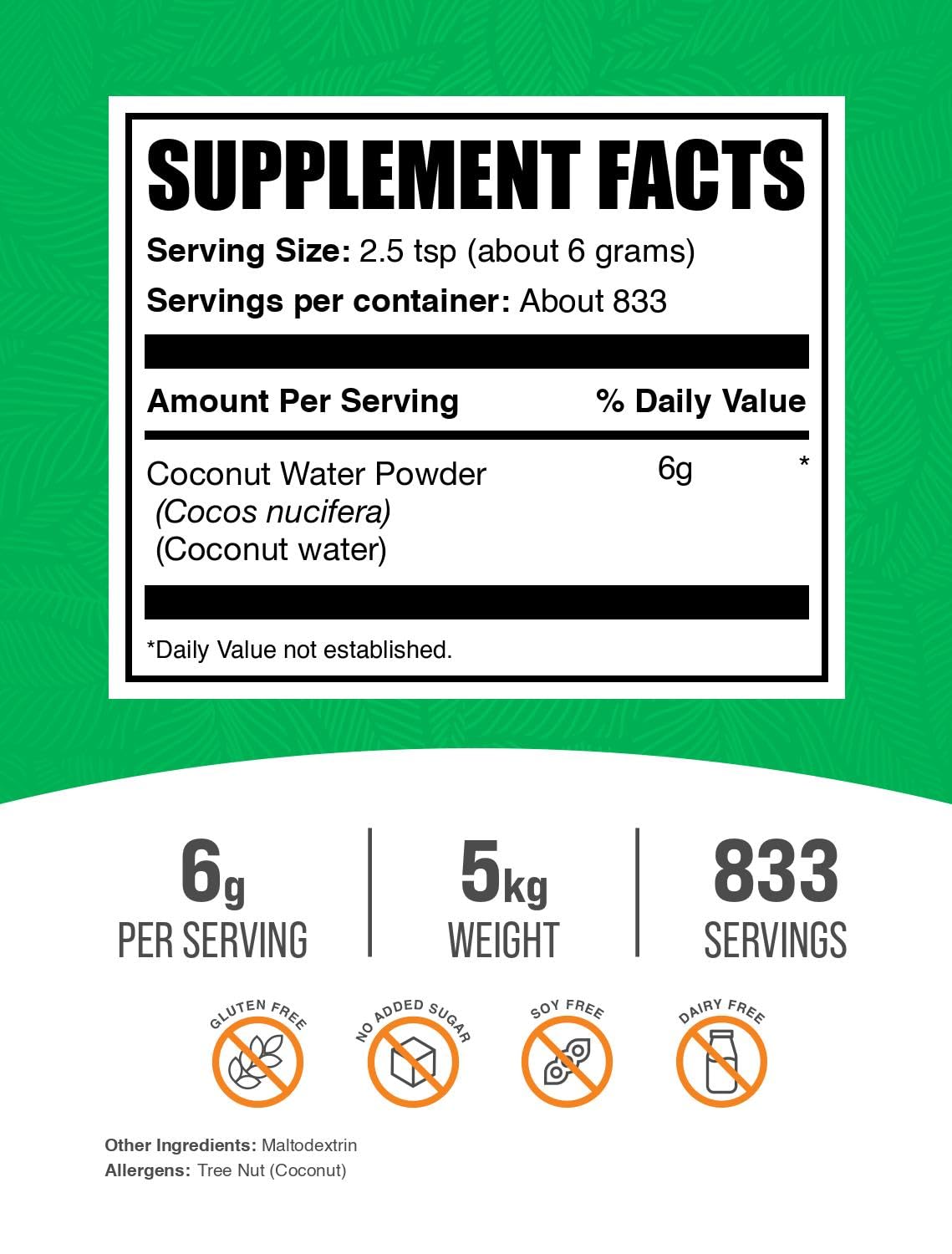 BulkSupplements.com Coconut Water Powder - Electrolyte Supplement, Water Flavoring & Enhancer - No Sugar Added & Gluten Free, 6g per Serving, 1kg (2.2 lbs) (Pack of 1)