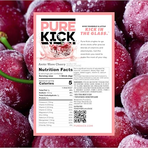 PURE KICK Energy and Hydrate Singles To Go Drink Mix Variety Pack, Black cherry Pomegranate, Orange Passion Fruit, Strawberry watermelon and Concord Grape, 30 Count (Pack - 1)