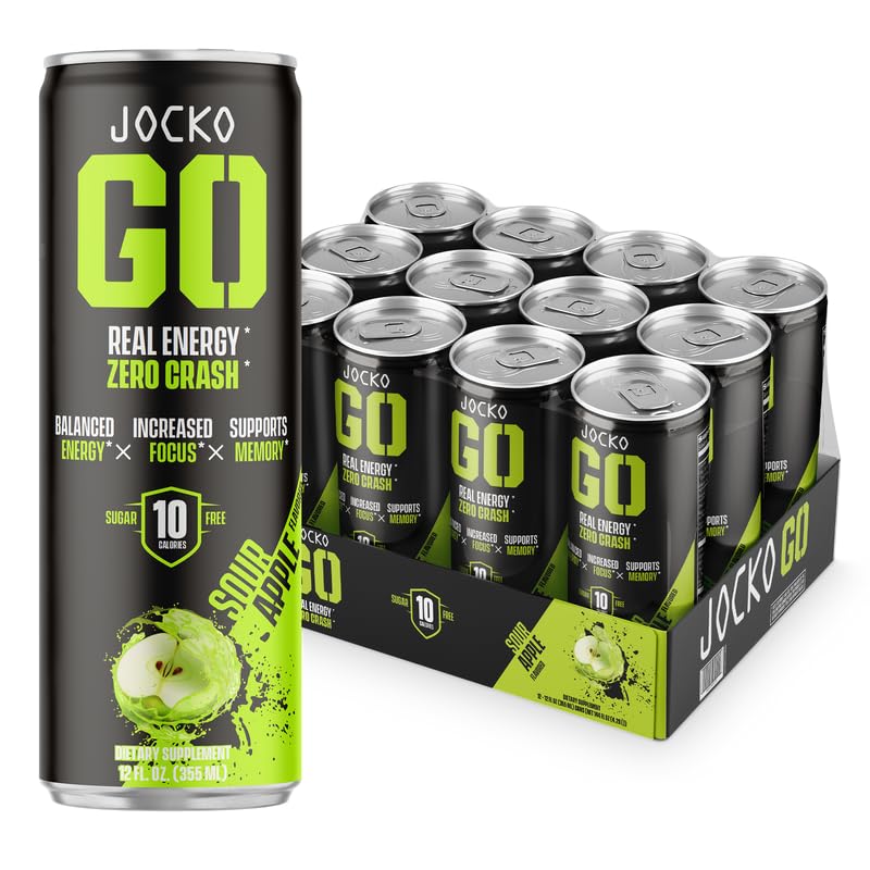 Jocko GO Energy Drink - Keto, Vitamin B12, Vitamin B6, Electrolytes, L Theanine, Magnesium- Energy Boost, Sugar Free Nootropic Monk Fruit Blend - 12 Pack (Nitro Pop)