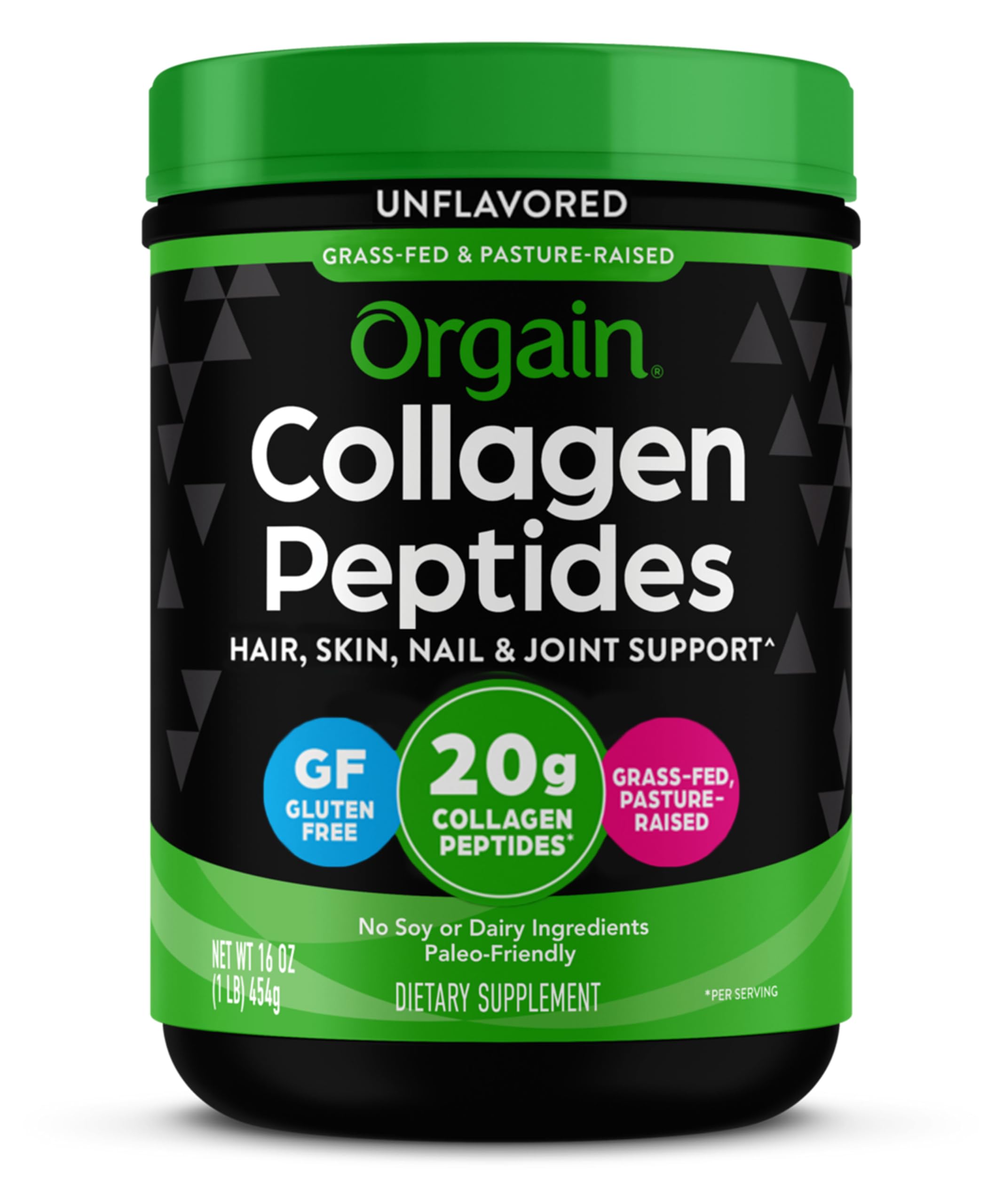 Orgain Hydrolyzed Collagen Peptides Powder For Women & Men, 20g Grass Fed Collagen, Unflavored - Hair, Skin, Nail, & Joint Support Supplement, Paleo & Keto, Non-GMO, Type I and III, 1lb
