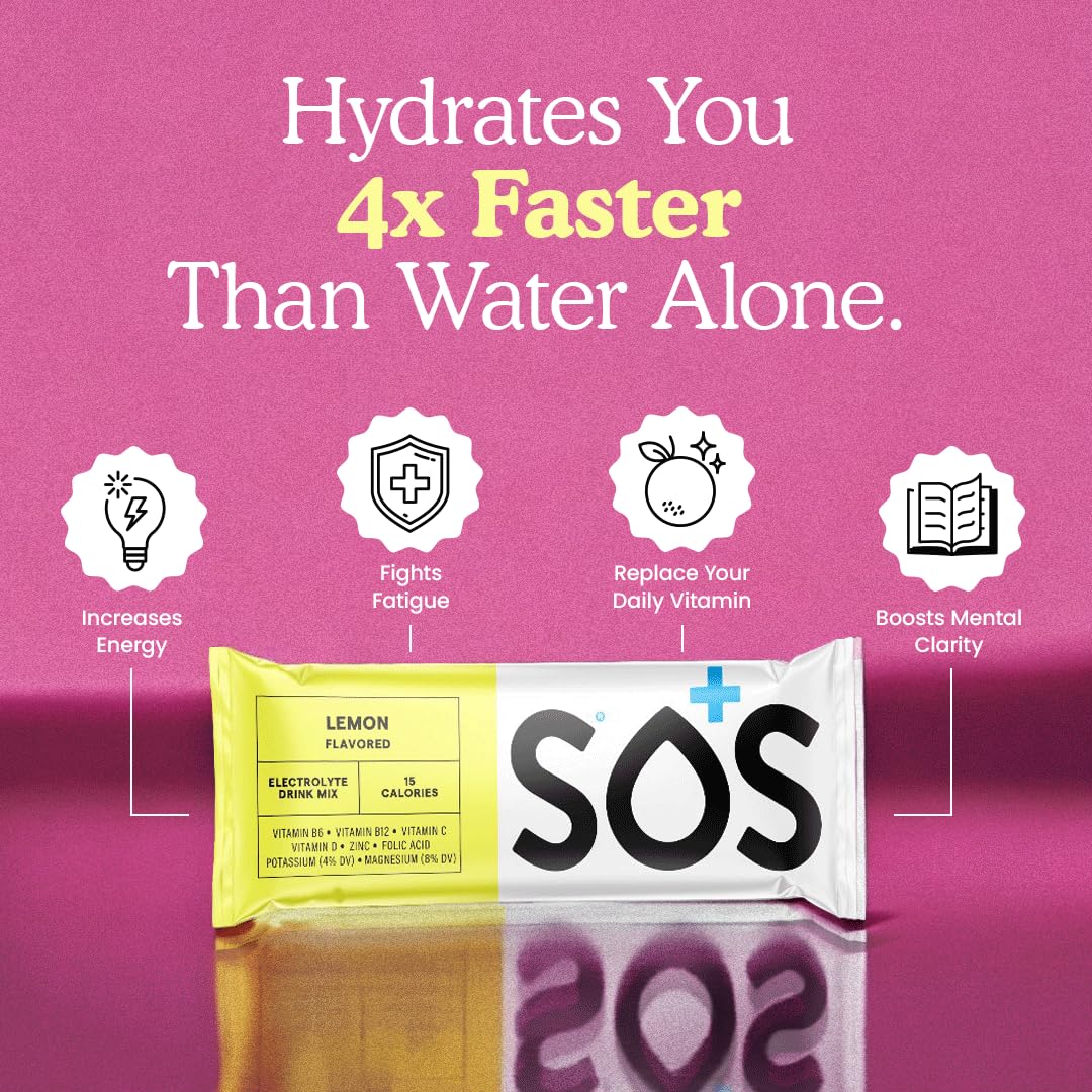 SOS Hydration Electrolyte Drink Mix (5 Servings + Reusable Bottle, Variety Pack)
