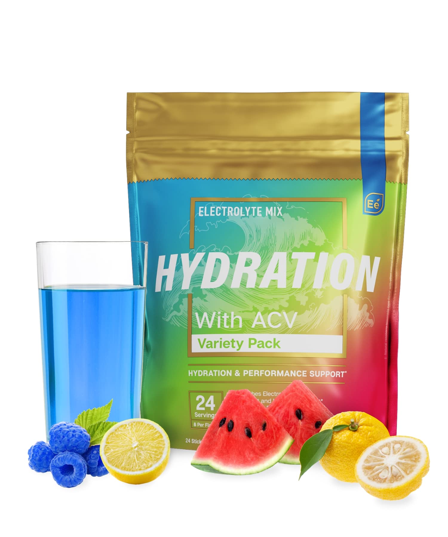Essential Elements Hydration Packets - Variety Pack - Sugar Free Electrolytes Powder Packets - 15 Stick Packs of Electrolytes Powder No Sugar - Hydration Drink - with ACV & Vitamin C