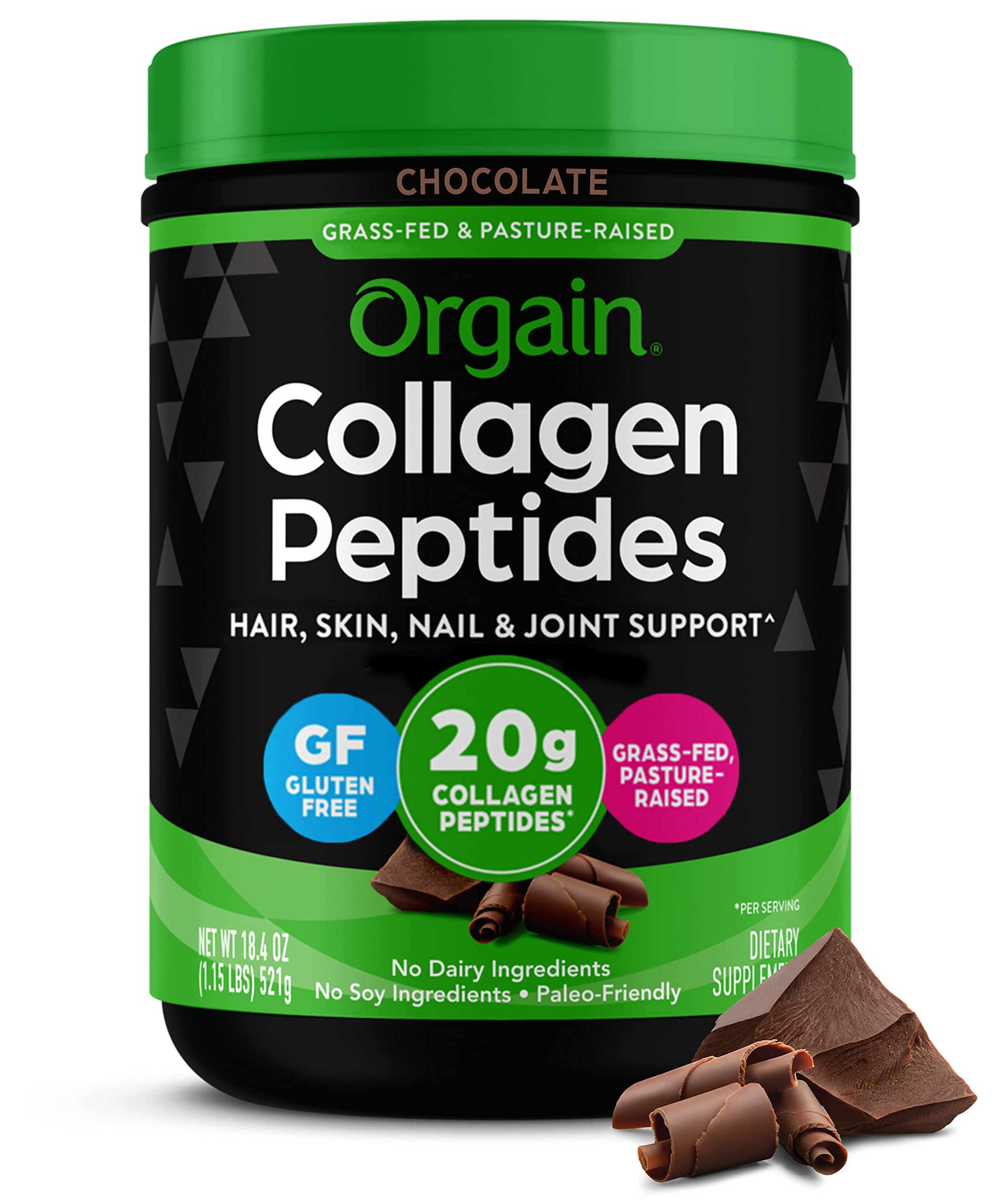 Orgain Hydrolyzed Collagen Peptides Powder For Women & Men, 20g Grass Fed Collagen, Unflavored - Hair, Skin, Nail, & Joint Support Supplement, Paleo & Keto, Non-GMO, Type I and III, 1lb