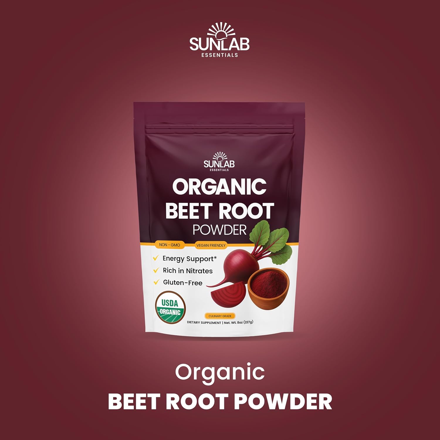Organic Beet Root Powder (8oz) USDA Organic Beetroot Powder Supplement - Energy, Heart & Immune Support for Adults - Vegan Beetroot Juice - Rich in Nitrates - Non GMO, Gluten-Free & Made in USA