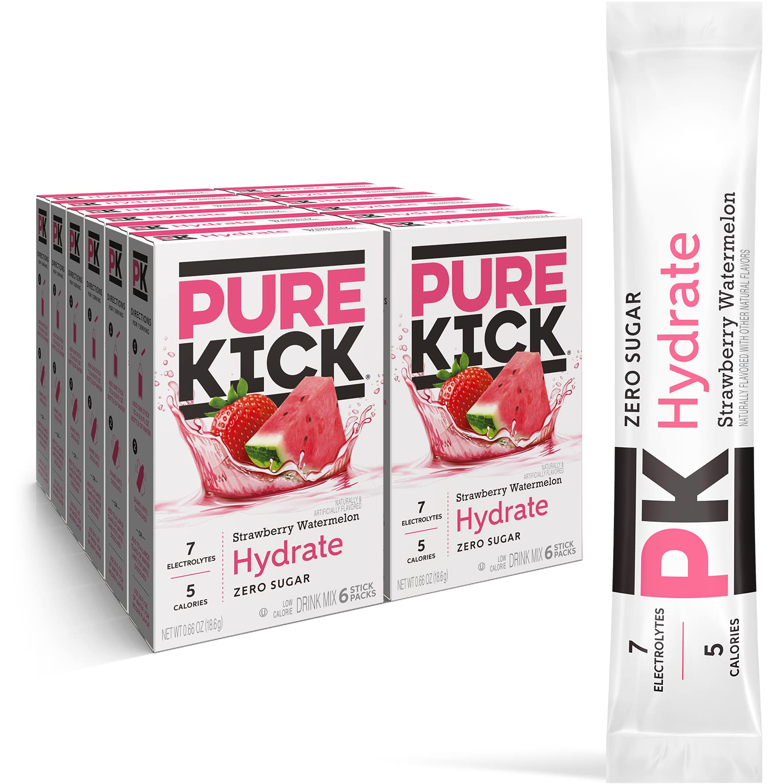 PURE KICK Energy and Hydrate Singles To Go Drink Mix Variety Pack, Black cherry Pomegranate, Orange Passion Fruit, Strawberry watermelon and Concord Grape, 30 Count (Pack - 1)