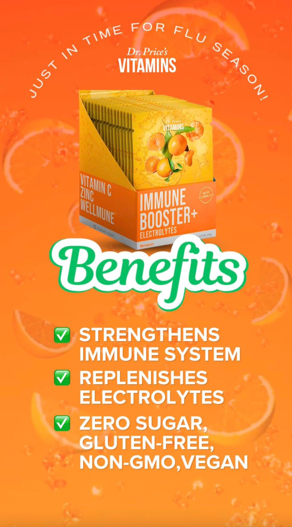 Dr. Price’s Immune Booster Plus Electrolytes Drink Mix | 1000mg Vitamin C & Zinc Supplement | Sugar-Free Immune Support Powder | Naturally Sweetened, Doctor-Formulated Packets for Kids & Adults
