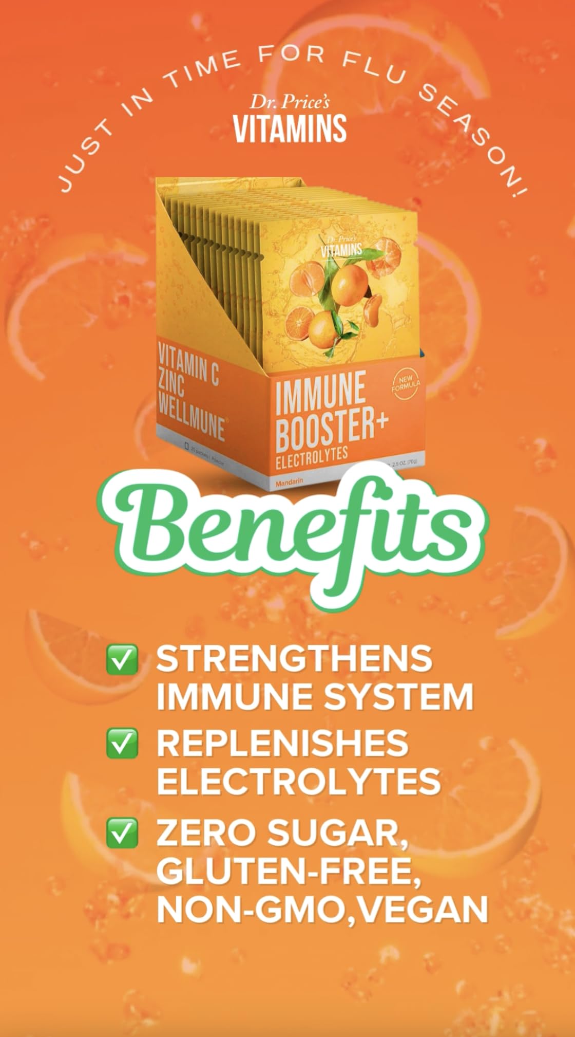 Dr. Price’s Immune Booster Plus Electrolytes Drink Mix | 1000mg Vitamin C & Zinc Supplement | Sugar-Free Immune Support Powder | Naturally Sweetened, Doctor-Formulated Packets for Kids & Adults