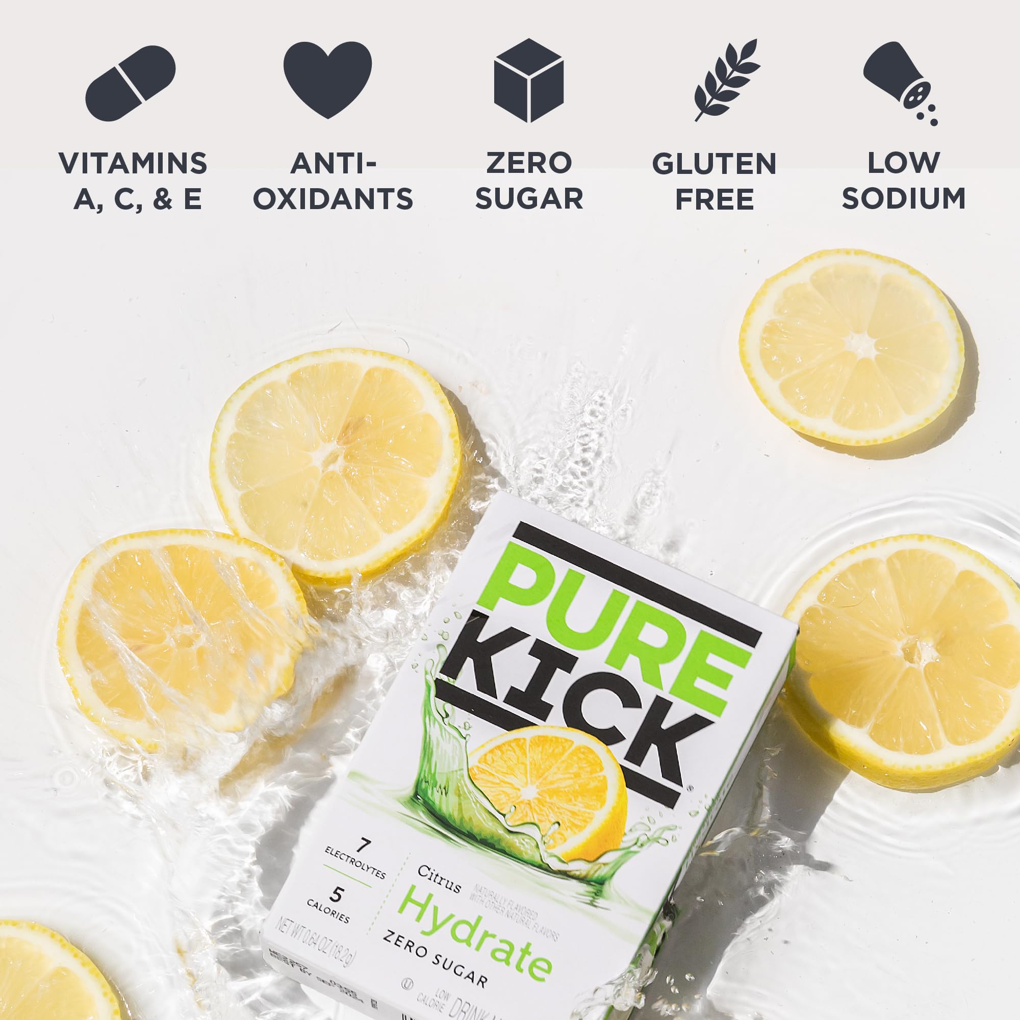 PURE KICK Energy and Hydrate Singles To Go Drink Mix Variety Pack, Black cherry Pomegranate, Orange Passion Fruit, Strawberry watermelon and Concord Grape, 30 Count (Pack - 1)