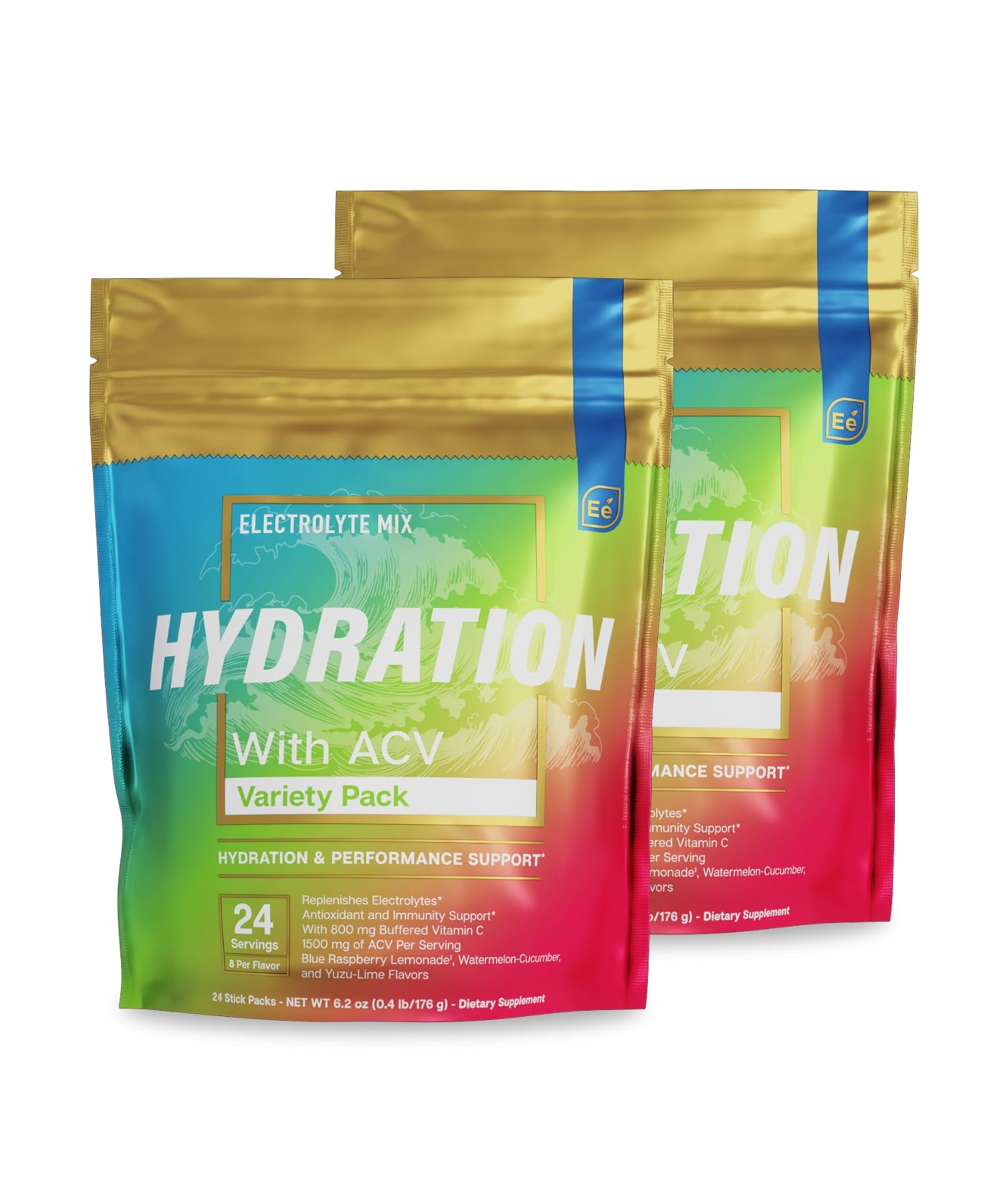 Essential Elements Hydration Packets - Variety Pack - Sugar Free Electrolytes Powder Packets - 15 Stick Packs of Electrolytes Powder No Sugar - Hydration Drink - with ACV & Vitamin C