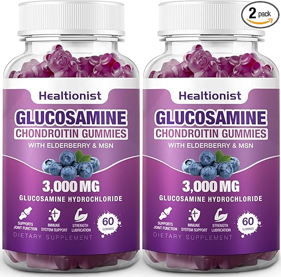 Glucosamine Chondroitin Gummies - Extra Strength Joint Support Supplement with MSM & Elderberry for Natural Joint, Antioxidant Immune Support for Adults, Men & Women-(2 Pack)