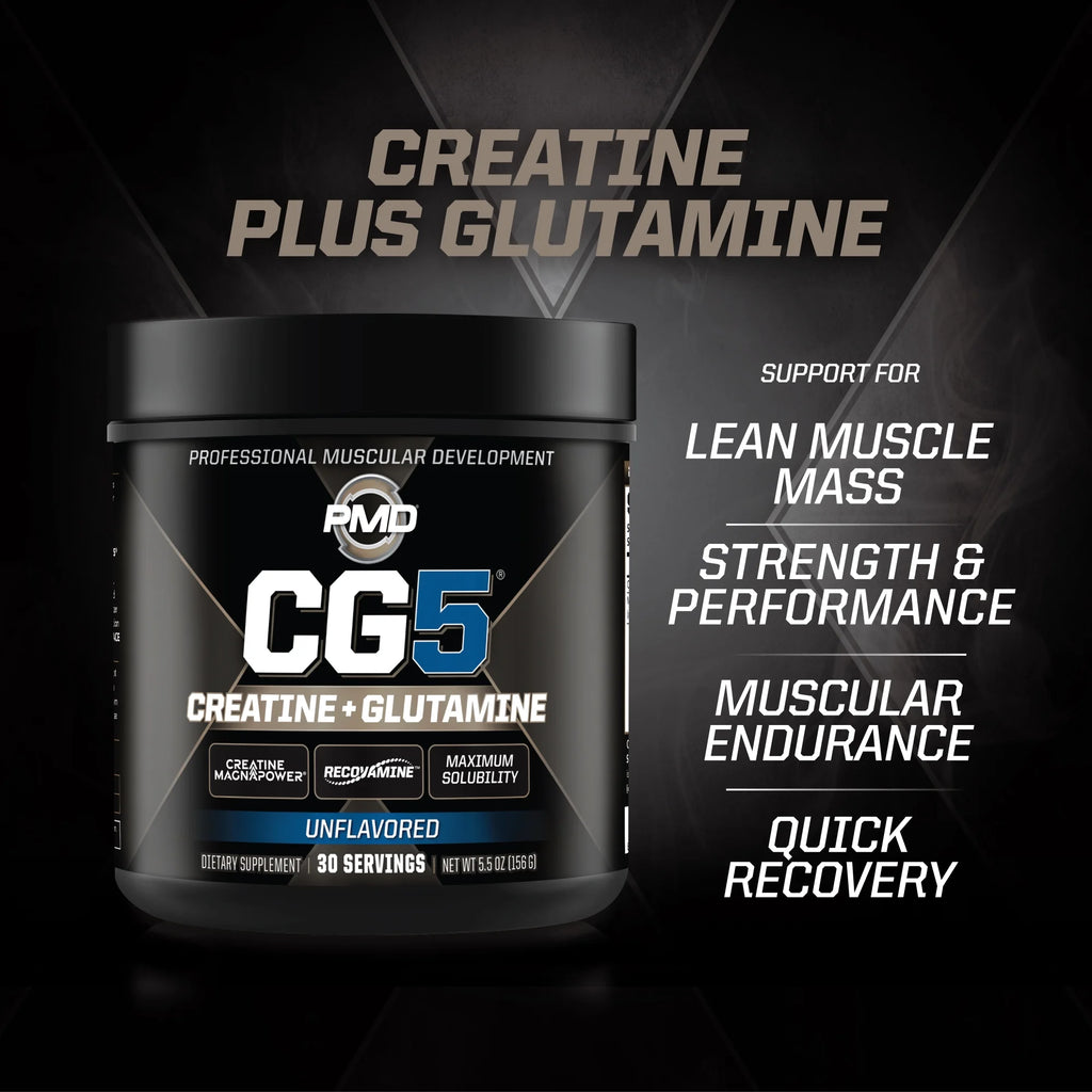 Sports CG5 - Premium Creatine and L Glutamine Powder - Maximum Strength Power Recovery, Build Lean Muscle, Increase Workout Performance - Pre Workout and Post Workout - Unflavored (30 Servings)