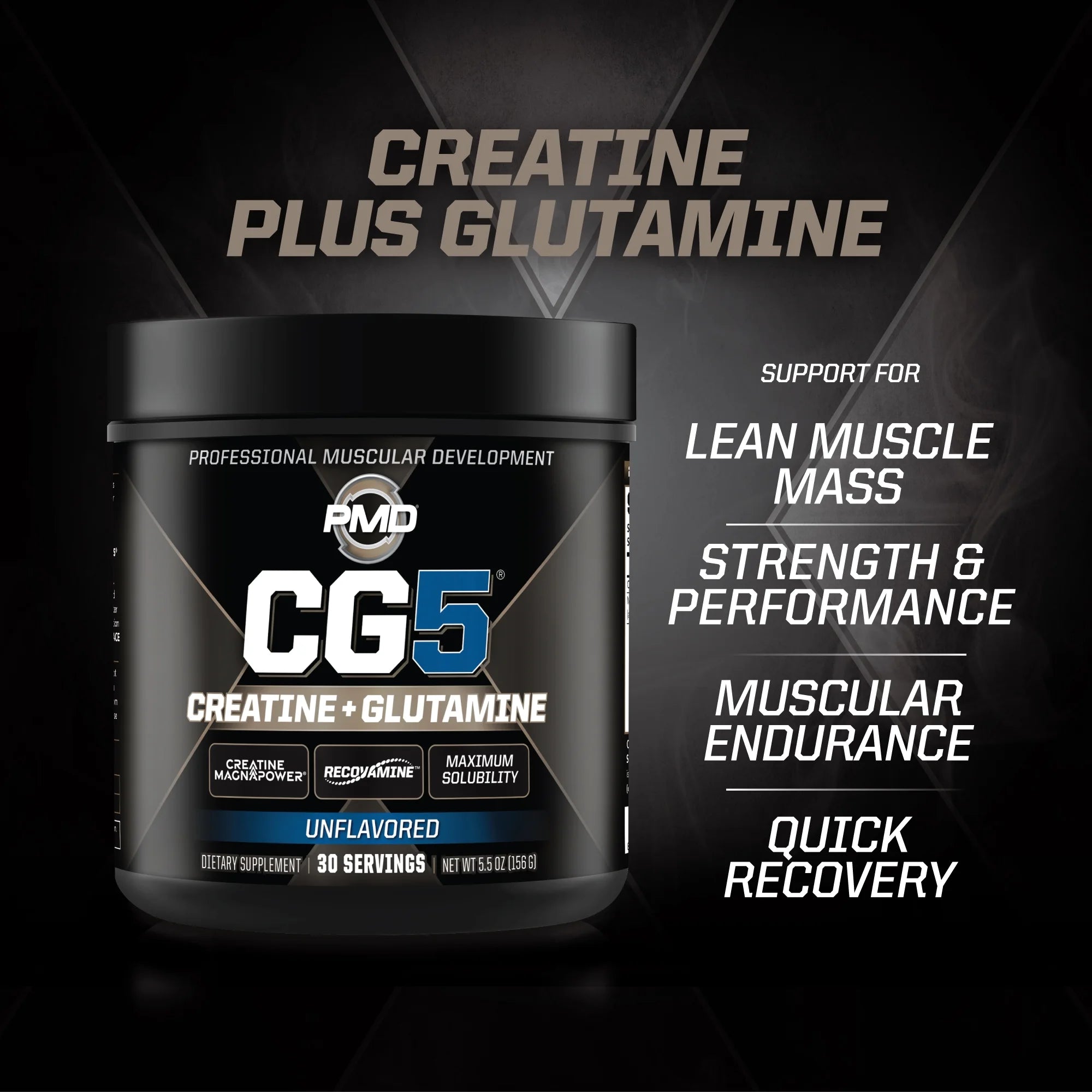 Sports CG5 - Premium Creatine and L Glutamine Powder - Maximum Strength Power Recovery, Build Lean Muscle, Increase Workout Performance - Pre Workout and Post Workout - Unflavored (30 Servings)