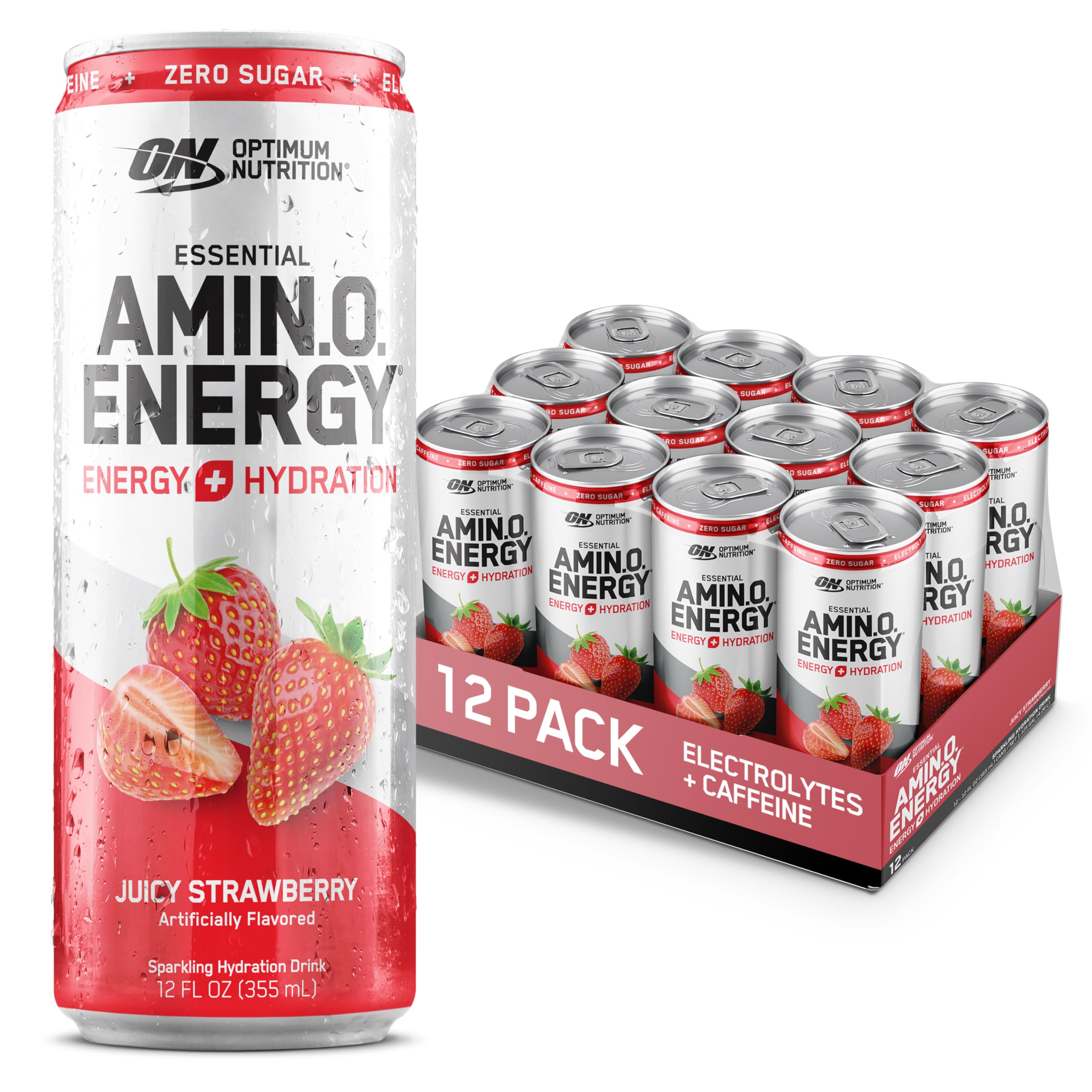 Optimum Nutrition Amino Energy Sparkling Hydration Drink, Electrolytes, Caffeine, Amino Acids, BCAAs, Sugar Free, Grape, 12 Fl Oz, 12 Pack (Packaging May Vary)