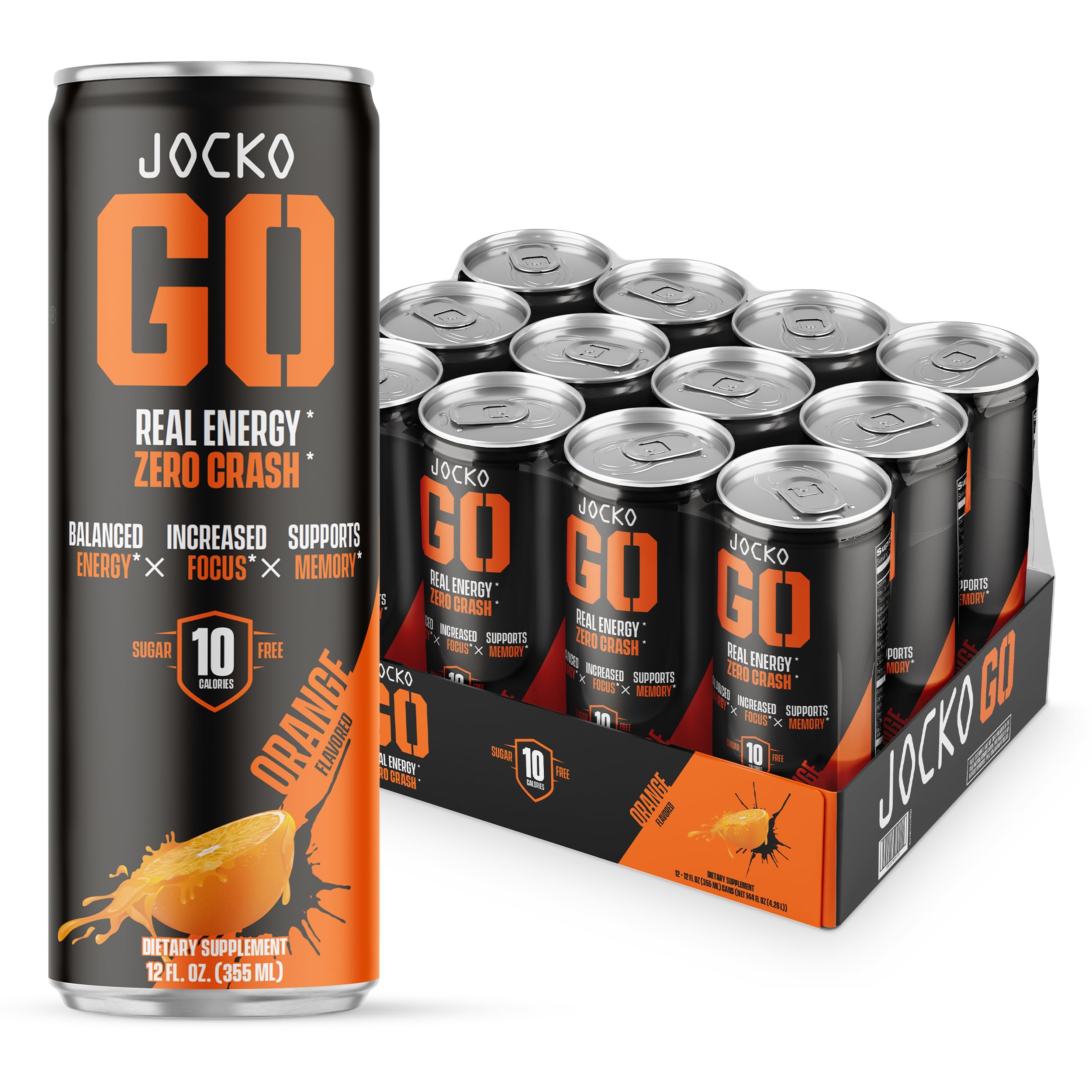 Jocko GO Energy Drink - Keto, Vitamin B12, Vitamin B6, Electrolytes, L Theanine, Magnesium- Energy Boost, Sugar Free Nootropic Monk Fruit Blend - 12 Pack (Nitro Pop)
