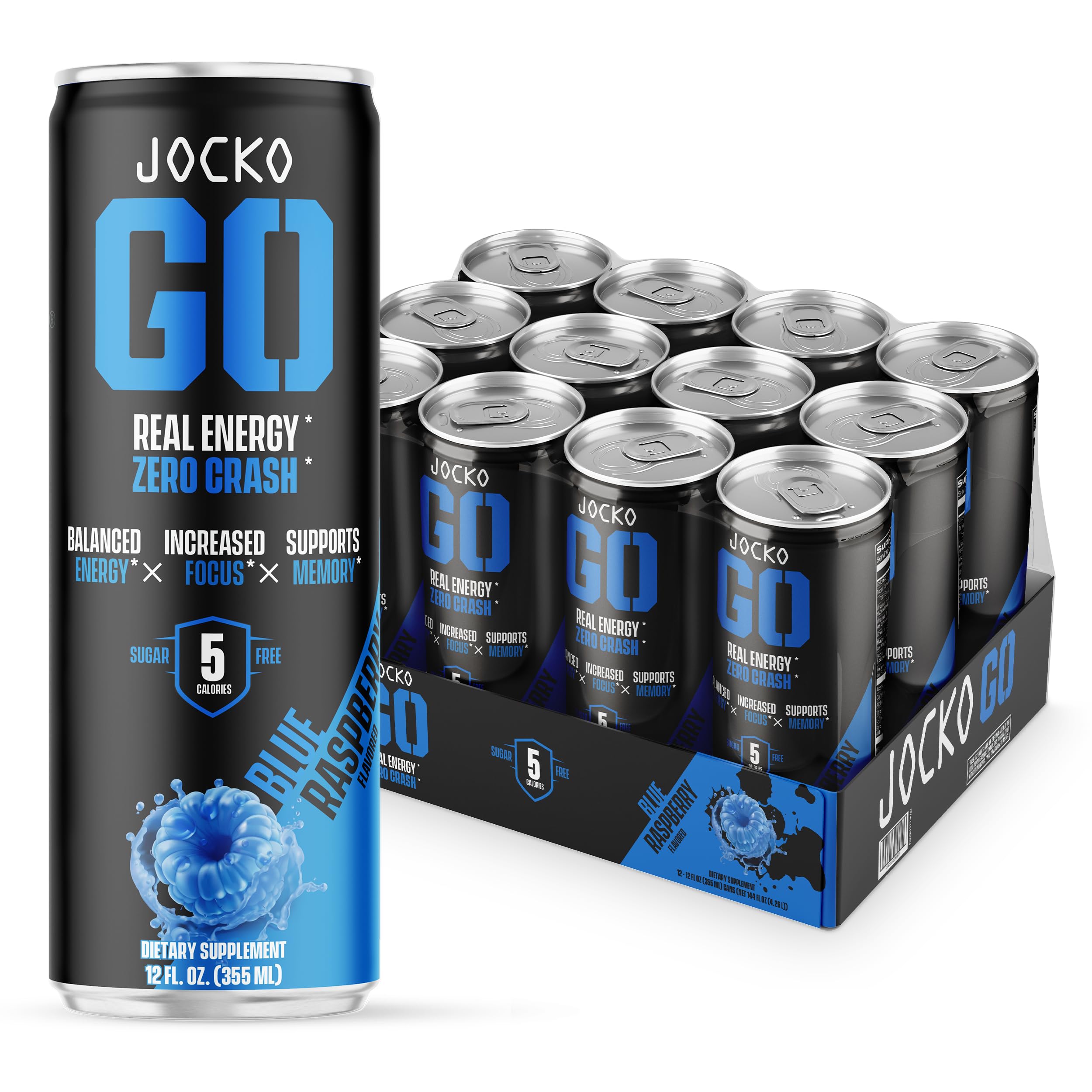 Jocko GO Energy Drink - Keto, Vitamin B12, Vitamin B6, Electrolytes, L Theanine, Magnesium- Energy Boost, Sugar Free Nootropic Monk Fruit Blend - 12 Pack (Nitro Pop)