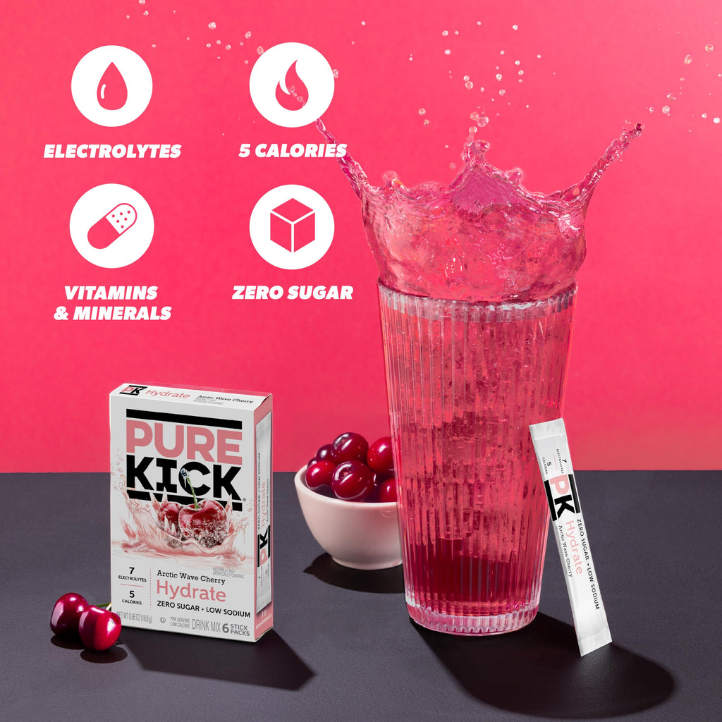 PURE KICK Energy and Hydrate Singles To Go Drink Mix Variety Pack, Black cherry Pomegranate, Orange Passion Fruit, Strawberry watermelon and Concord Grape, 30 Count (Pack - 1)