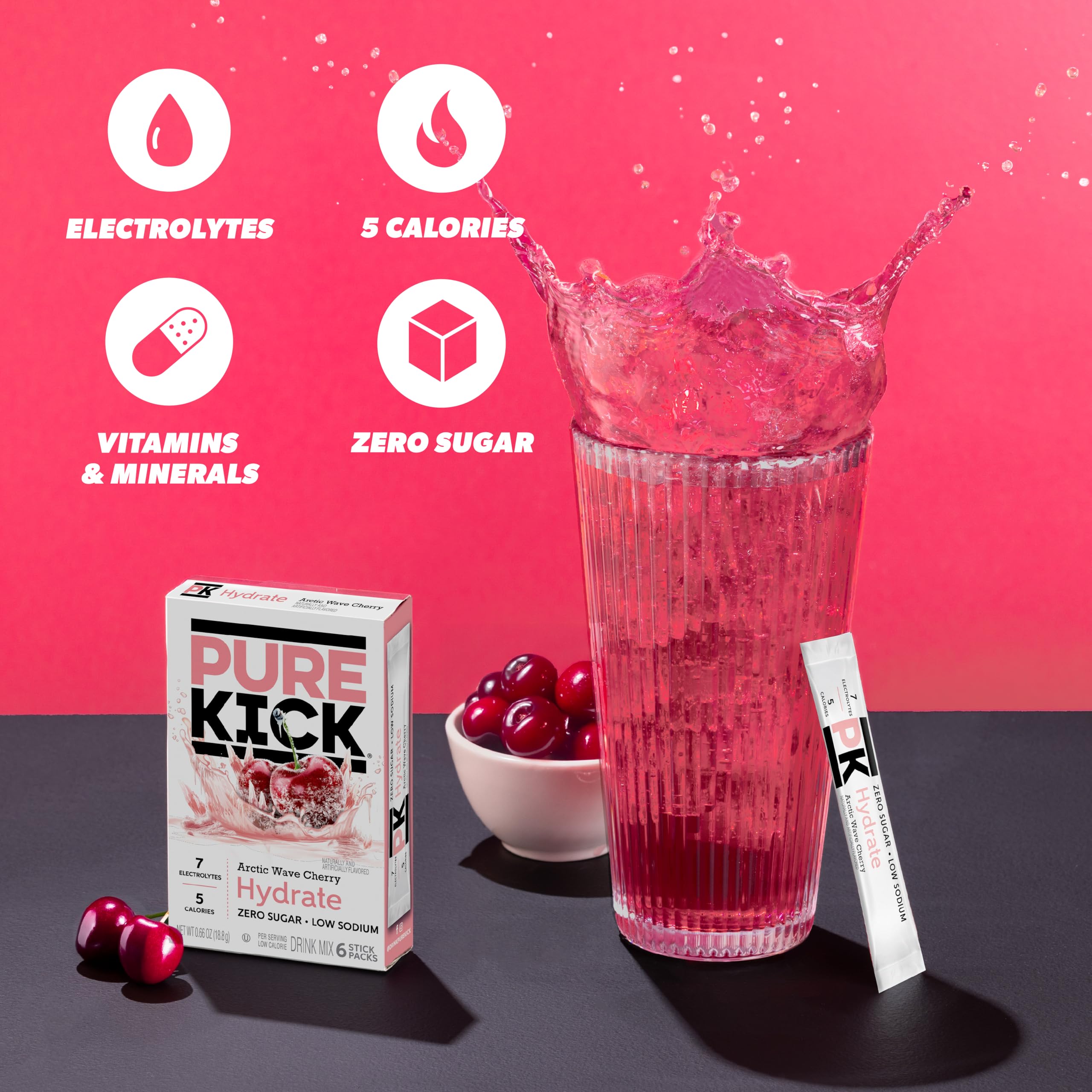 PURE KICK Energy and Hydrate Singles To Go Drink Mix Variety Pack, Black cherry Pomegranate, Orange Passion Fruit, Strawberry watermelon and Concord Grape, 30 Count (Pack - 1)