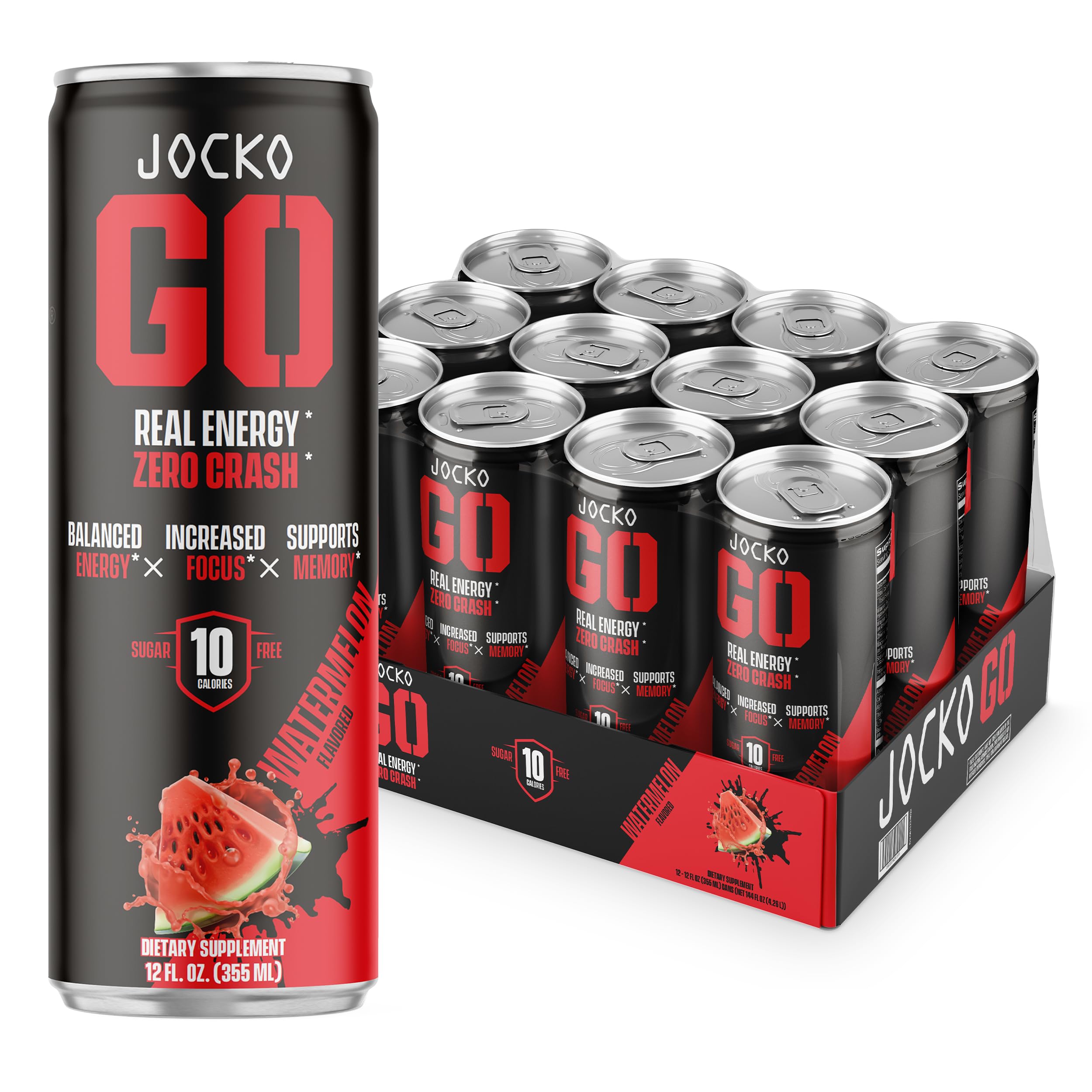 Jocko GO Energy Drink - Keto, Vitamin B12, Vitamin B6, Electrolytes, L Theanine, Magnesium- Energy Boost, Sugar Free Nootropic Monk Fruit Blend - 12 Pack (Nitro Pop)