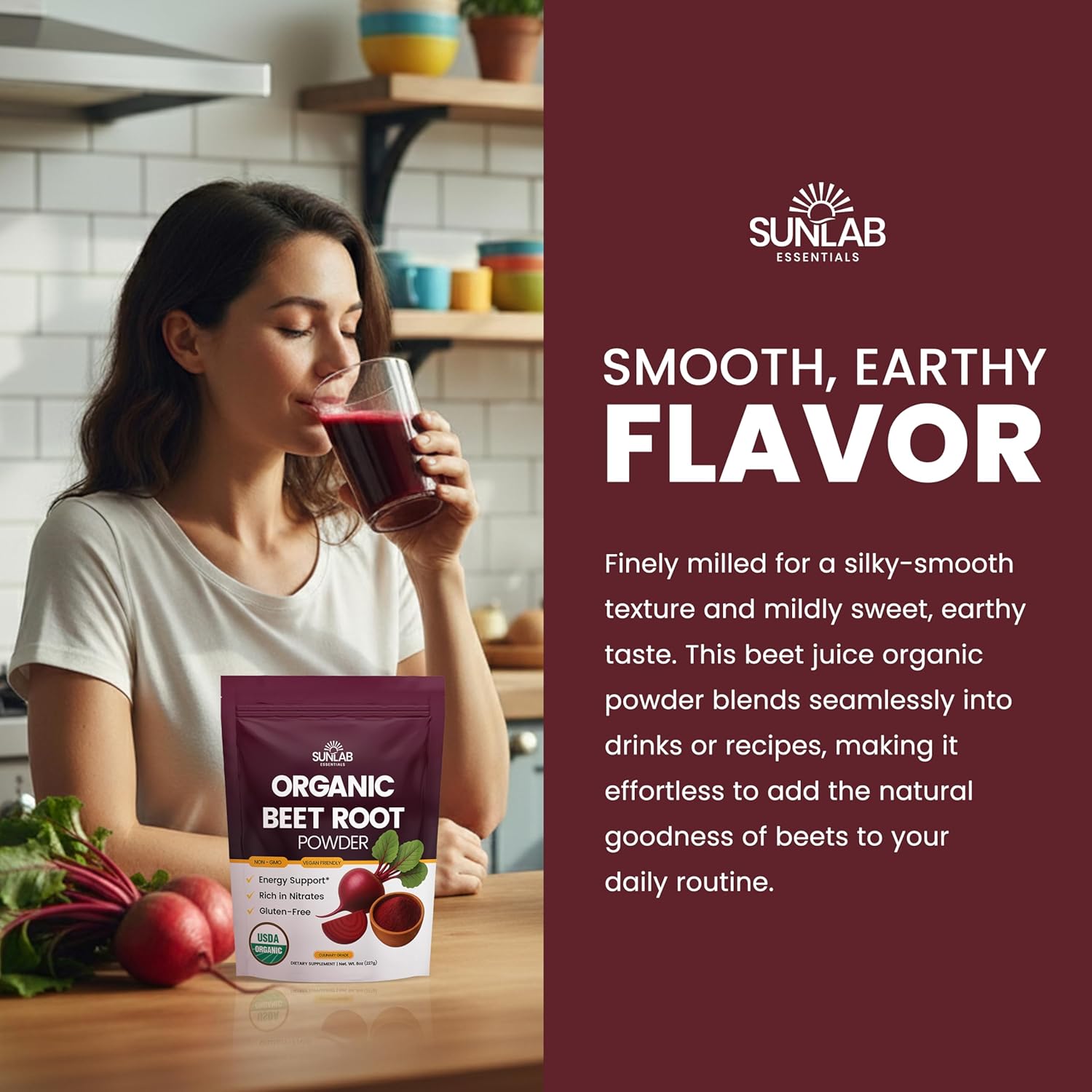 Organic Beet Root Powder (8oz) USDA Organic Beetroot Powder Supplement - Energy, Heart & Immune Support for Adults - Vegan Beetroot Juice - Rich in Nitrates - Non GMO, Gluten-Free & Made in USA