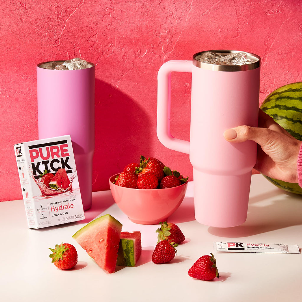 PURE KICK Energy and Hydrate Singles To Go Drink Mix Variety Pack, Black cherry Pomegranate, Orange Passion Fruit, Strawberry watermelon and Concord Grape, 30 Count (Pack - 1)