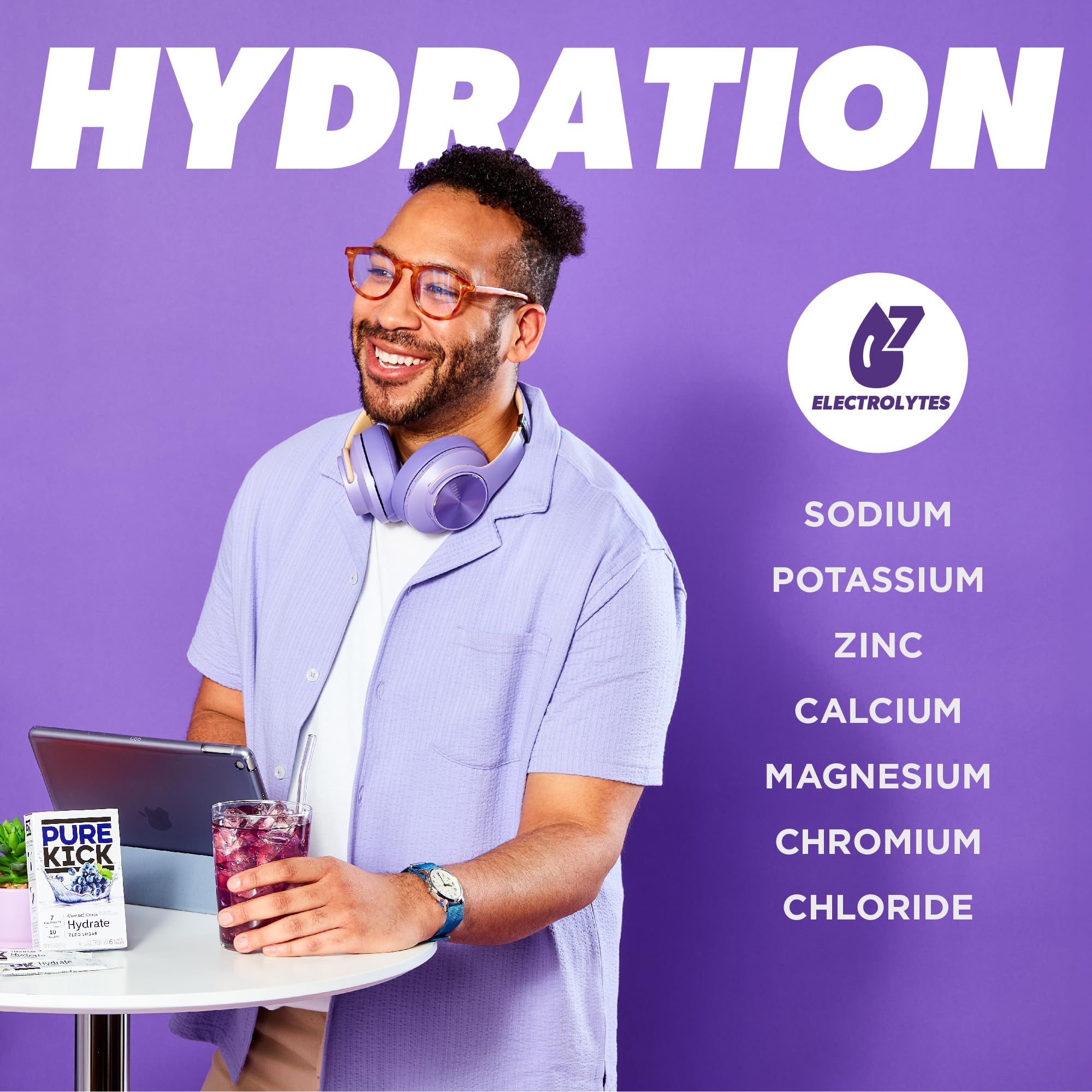 PURE KICK Energy and Hydrate Singles To Go Drink Mix Variety Pack, Black cherry Pomegranate, Orange Passion Fruit, Strawberry watermelon and Concord Grape, 30 Count (Pack - 1)