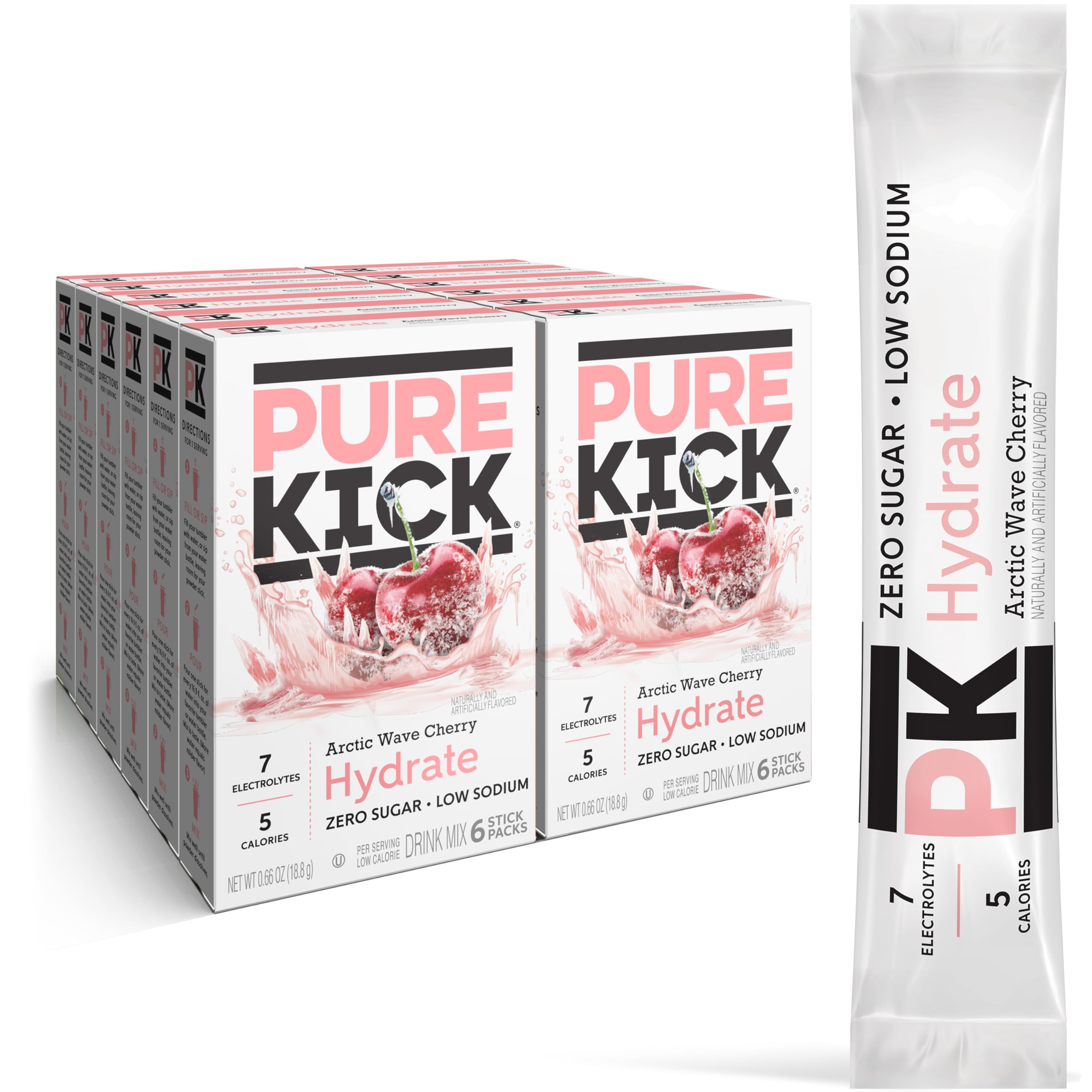 PURE KICK Energy and Hydrate Singles To Go Drink Mix Variety Pack, Black cherry Pomegranate, Orange Passion Fruit, Strawberry watermelon and Concord Grape, 30 Count (Pack - 1)