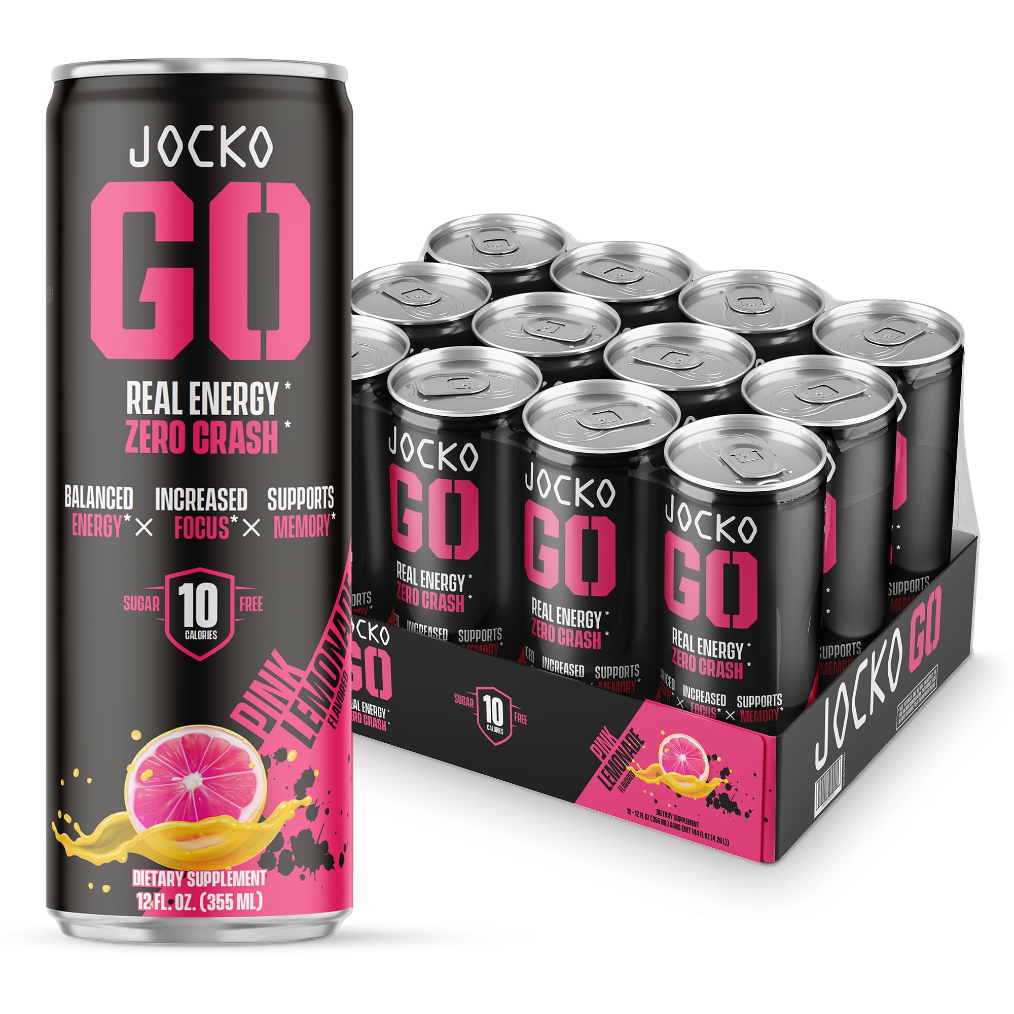Jocko GO Energy Drink - Keto, Vitamin B12, Vitamin B6, Electrolytes, L Theanine, Magnesium- Energy Boost, Sugar Free Nootropic Monk Fruit Blend - 12 Pack (Nitro Pop)