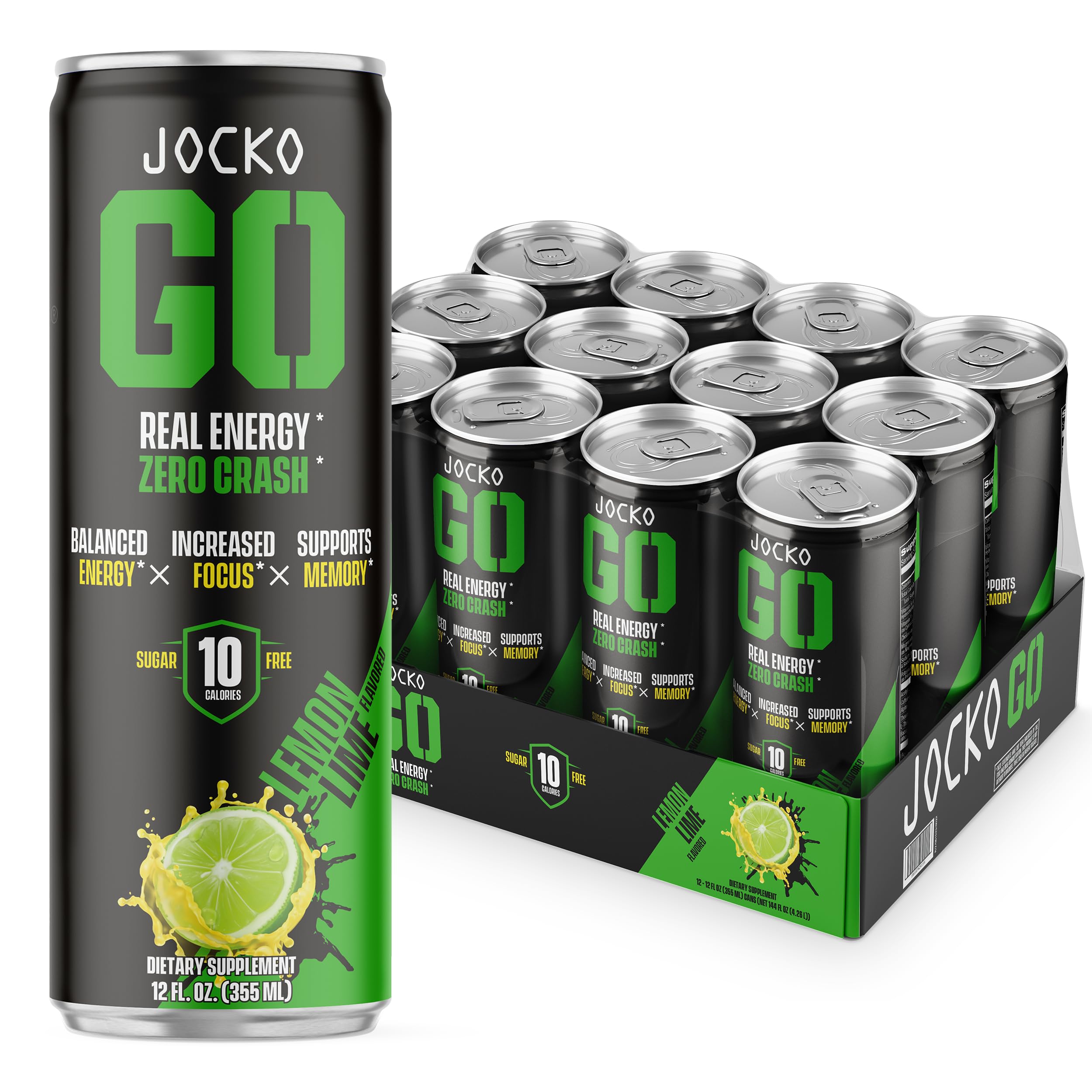 Jocko GO Energy Drink - Keto, Vitamin B12, Vitamin B6, Electrolytes, L Theanine, Magnesium- Energy Boost, Sugar Free Nootropic Monk Fruit Blend - 12 Pack (Nitro Pop)