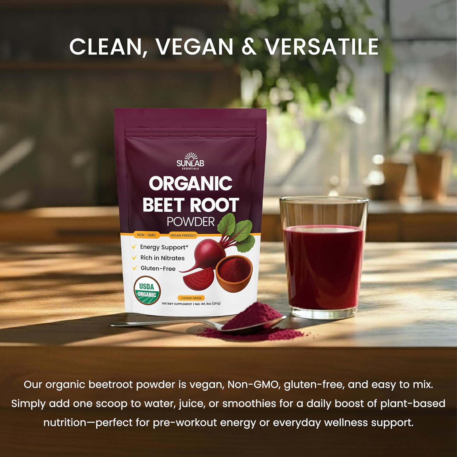 Organic Beet Root Powder (8oz) USDA Organic Beetroot Powder Supplement - Energy, Heart & Immune Support for Adults - Vegan Beetroot Juice - Rich in Nitrates - Non GMO, Gluten-Free & Made in USA