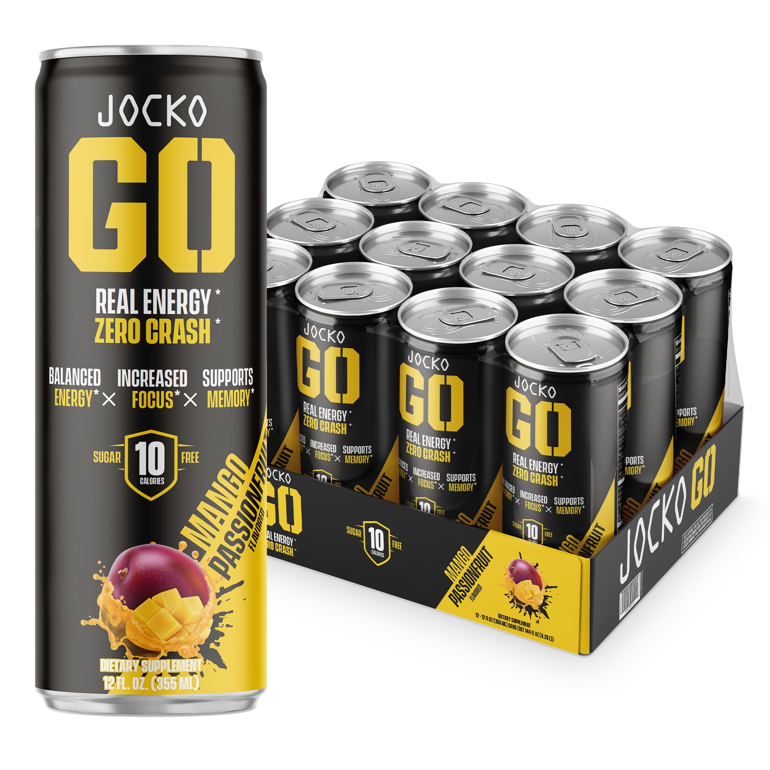 Jocko GO Energy Drink - Keto, Vitamin B12, Vitamin B6, Electrolytes, L Theanine, Magnesium- Energy Boost, Sugar Free Nootropic Monk Fruit Blend - 12 Pack (Nitro Pop)
