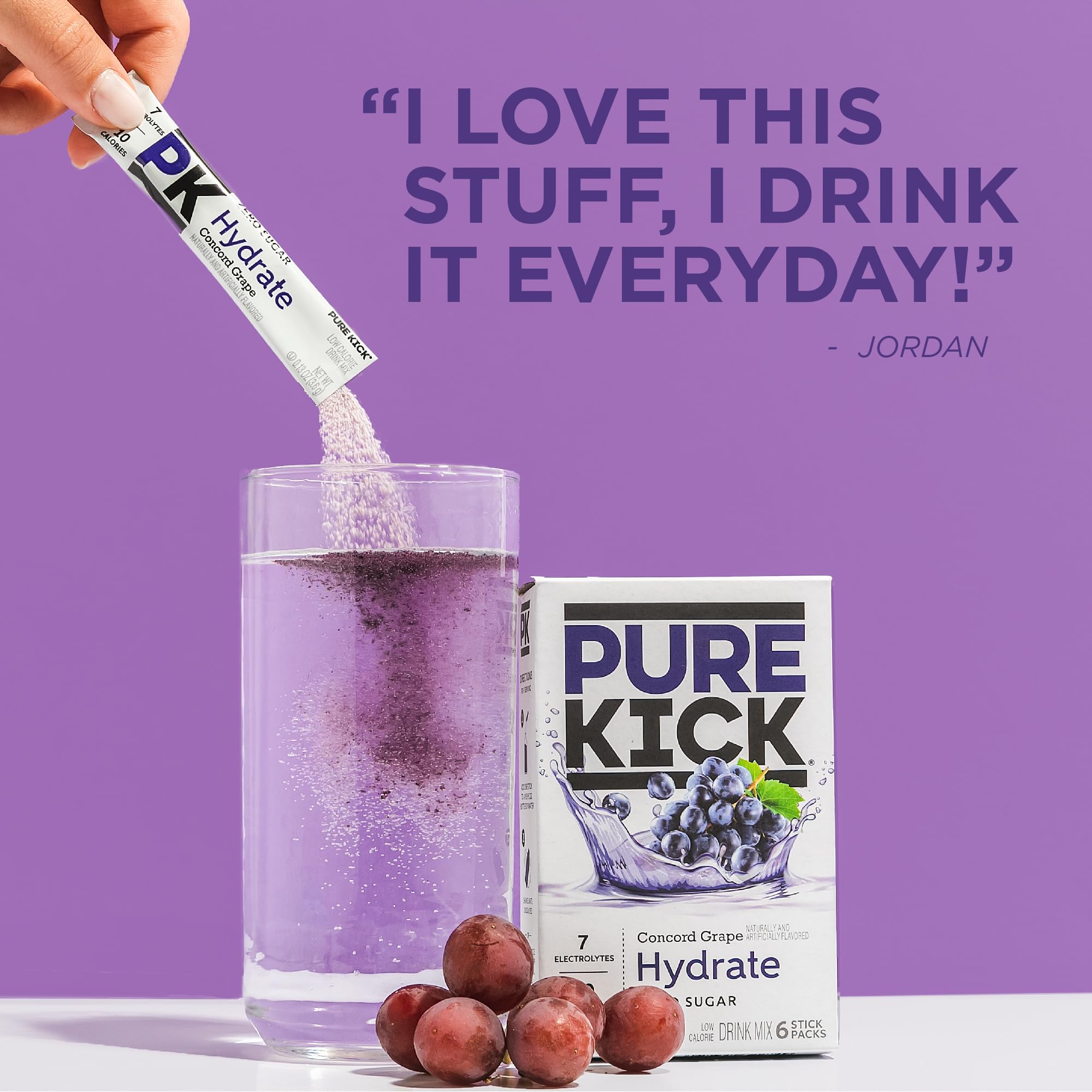 PURE KICK Energy and Hydrate Singles To Go Drink Mix Variety Pack, Black cherry Pomegranate, Orange Passion Fruit, Strawberry watermelon and Concord Grape, 30 Count (Pack - 1)