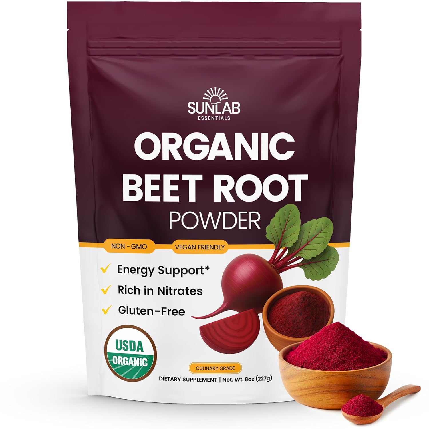 Organic Beet Root Powder (8oz) USDA Organic Beetroot Powder Supplement - Energy, Heart & Immune Support for Adults - Vegan Beetroot Juice - Rich in Nitrates - Non GMO, Gluten-Free & Made in USA