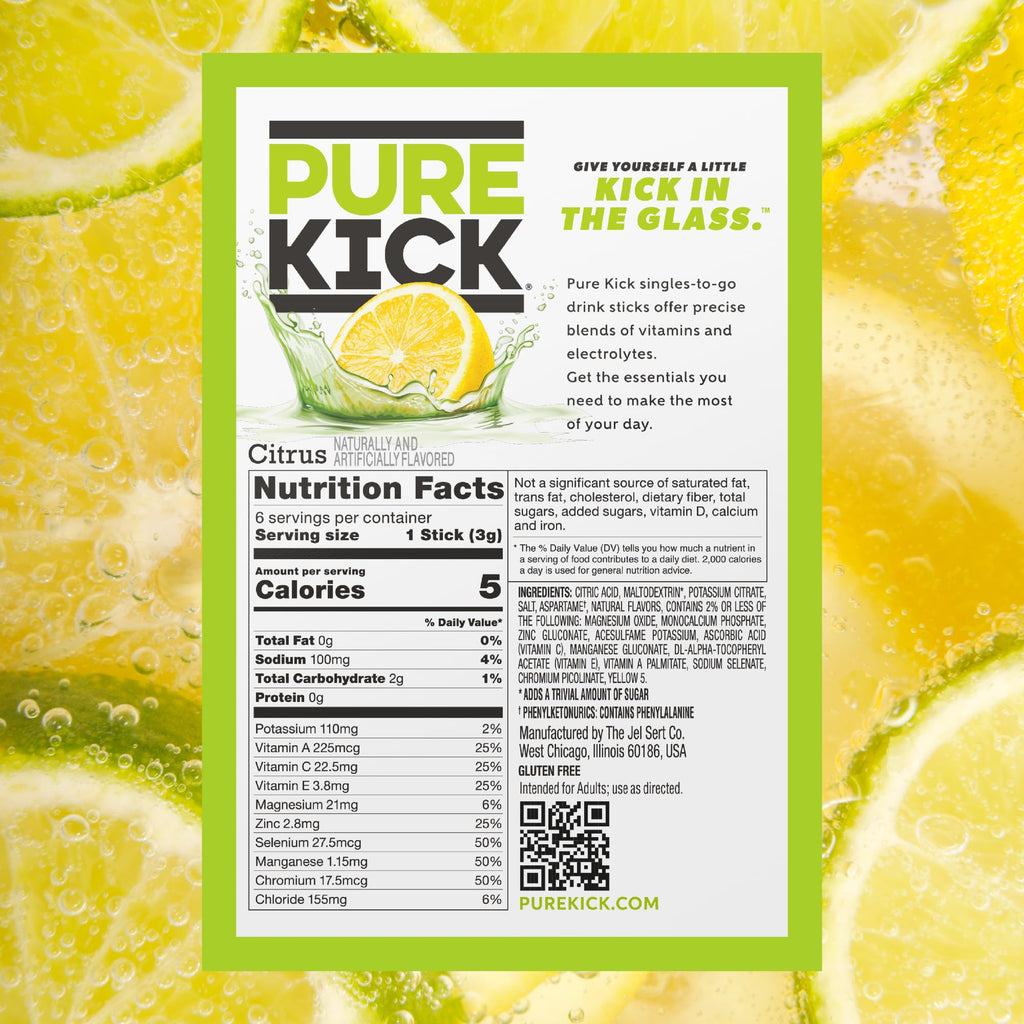 PURE KICK Energy and Hydrate Singles To Go Drink Mix Variety Pack, Black cherry Pomegranate, Orange Passion Fruit, Strawberry watermelon and Concord Grape, 30 Count (Pack - 1)
