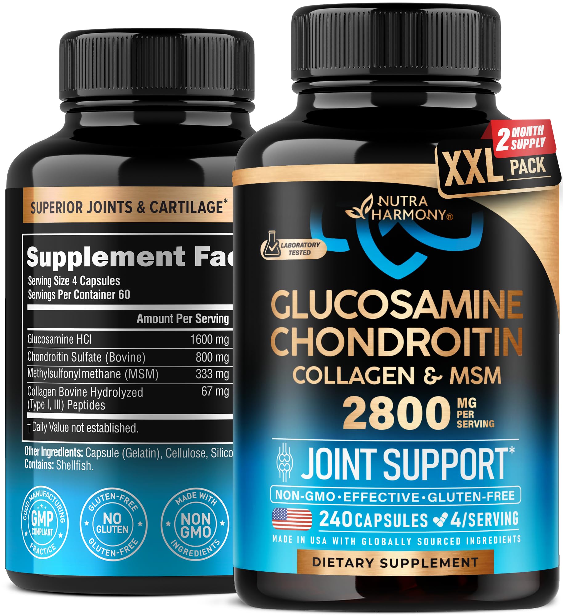 Glucosamine Chondroitin MSM Collagen | HSA | Joint Support Supplement 2800 mg | Made in USA | FSA Approved Product Items | Flexibility Nutritional Vitamins | For Men & Women, 120 Capsules