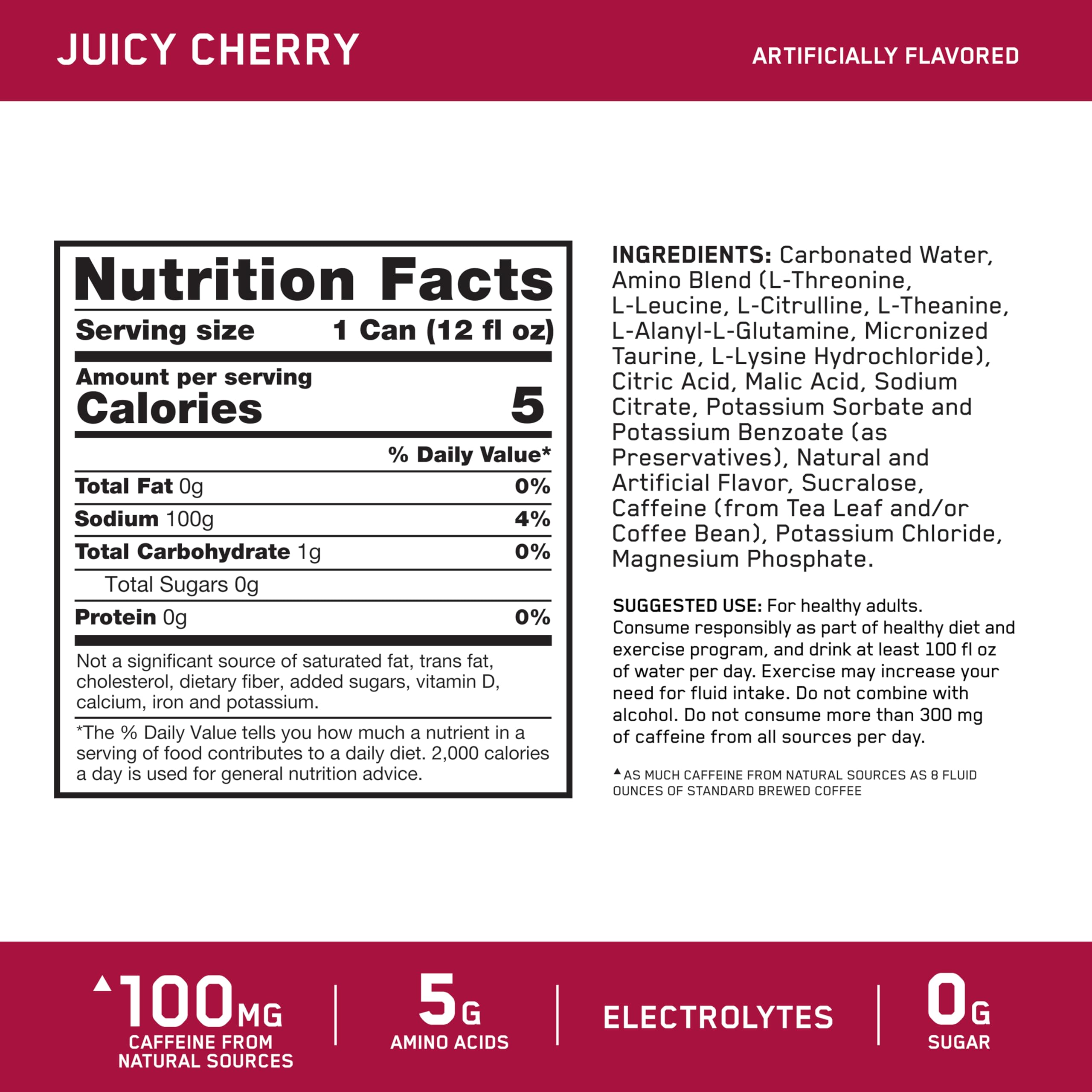 Optimum Nutrition Amino Energy Sparkling Hydration Drink, Electrolytes, Caffeine, Amino Acids, BCAAs, Sugar Free, Grape, 12 Fl Oz, 12 Pack (Packaging May Vary)