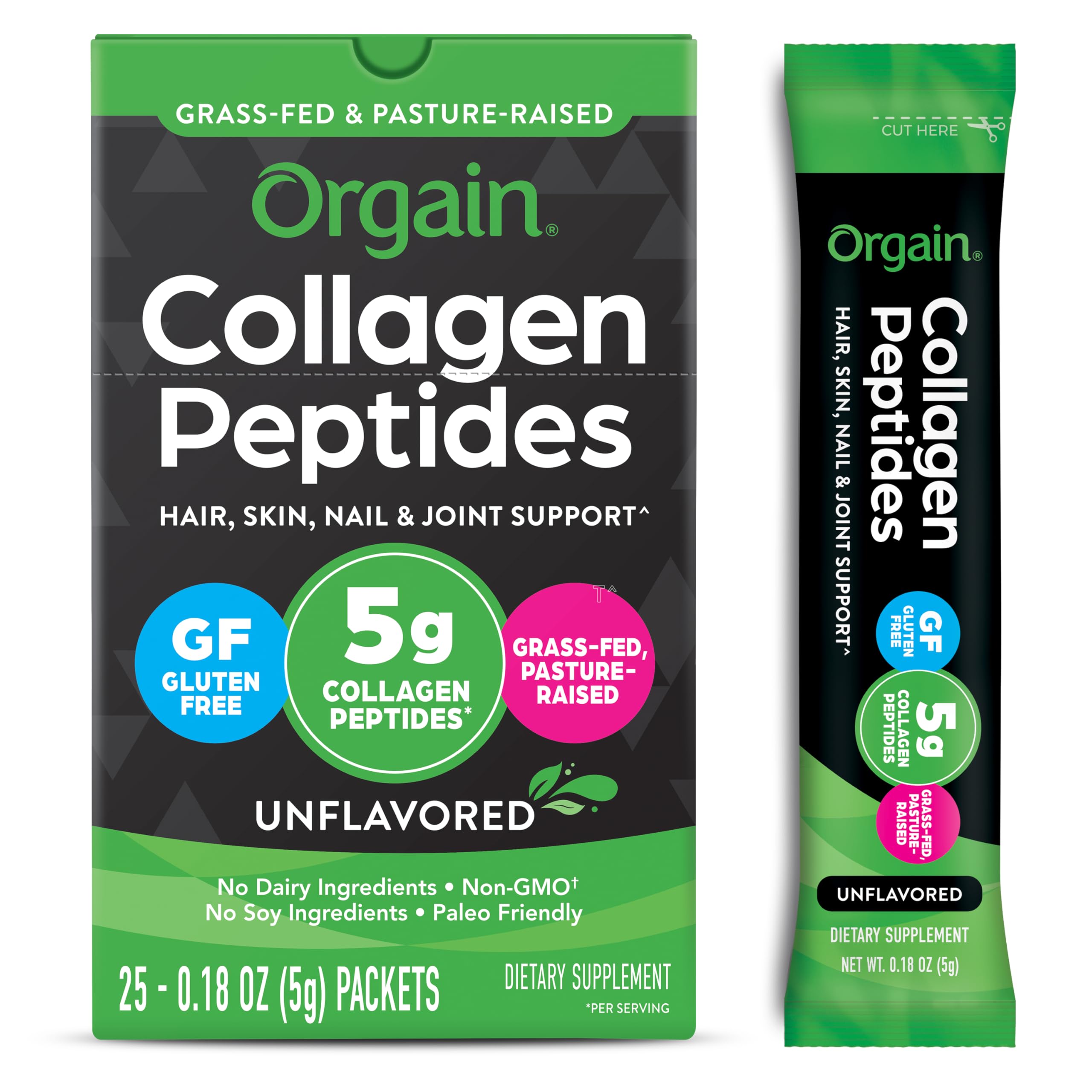Orgain Hydrolyzed Collagen Peptides Powder For Women & Men, 20g Grass Fed Collagen, Unflavored - Hair, Skin, Nail, & Joint Support Supplement, Paleo & Keto, Non-GMO, Type I and III, 1lb