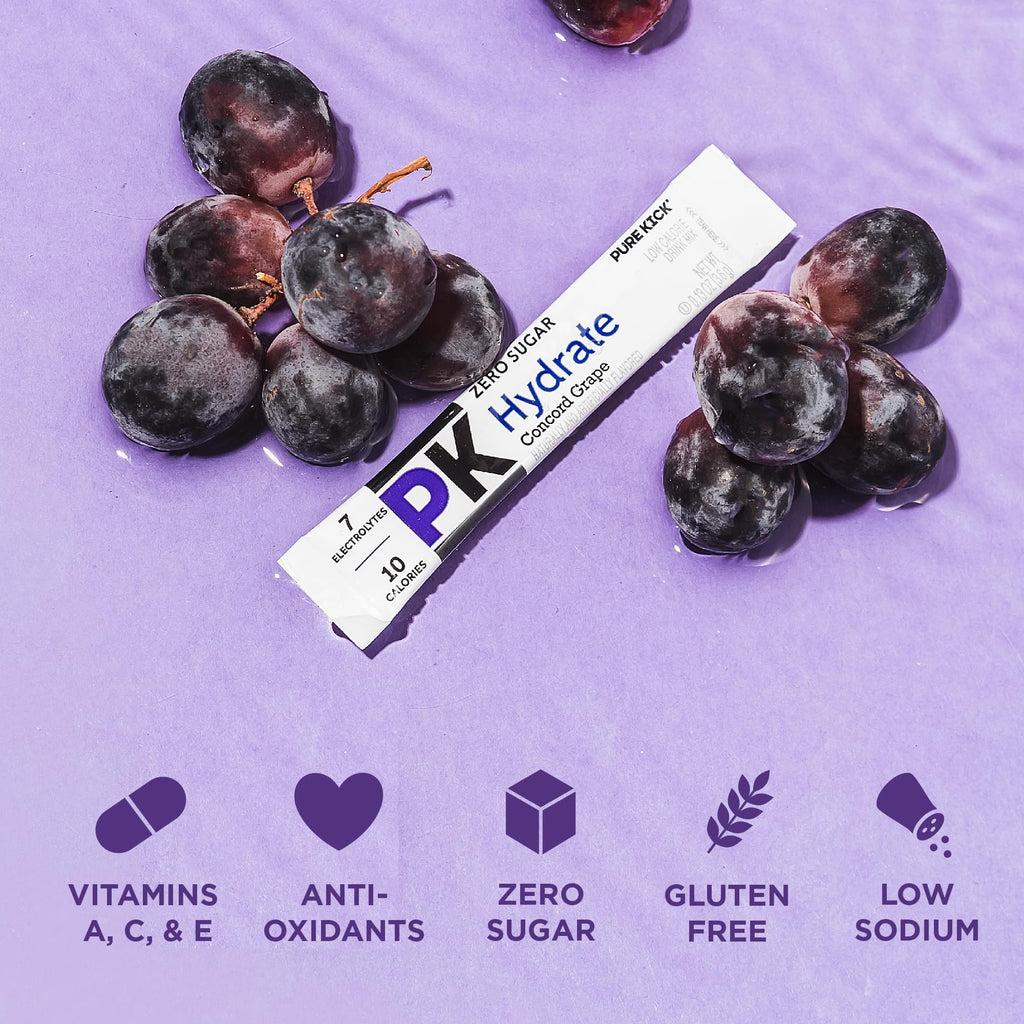 PURE KICK Energy and Hydrate Singles To Go Drink Mix Variety Pack, Black cherry Pomegranate, Orange Passion Fruit, Strawberry watermelon and Concord Grape, 30 Count (Pack - 1)