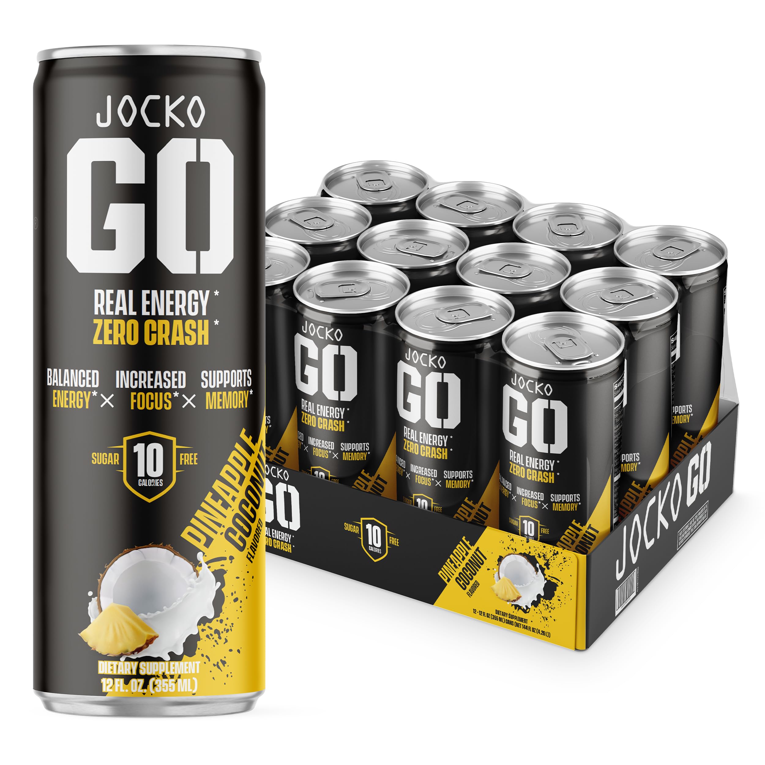Jocko GO Energy Drink - Keto, Vitamin B12, Vitamin B6, Electrolytes, L Theanine, Magnesium- Energy Boost, Sugar Free Nootropic Monk Fruit Blend - 12 Pack (Nitro Pop)