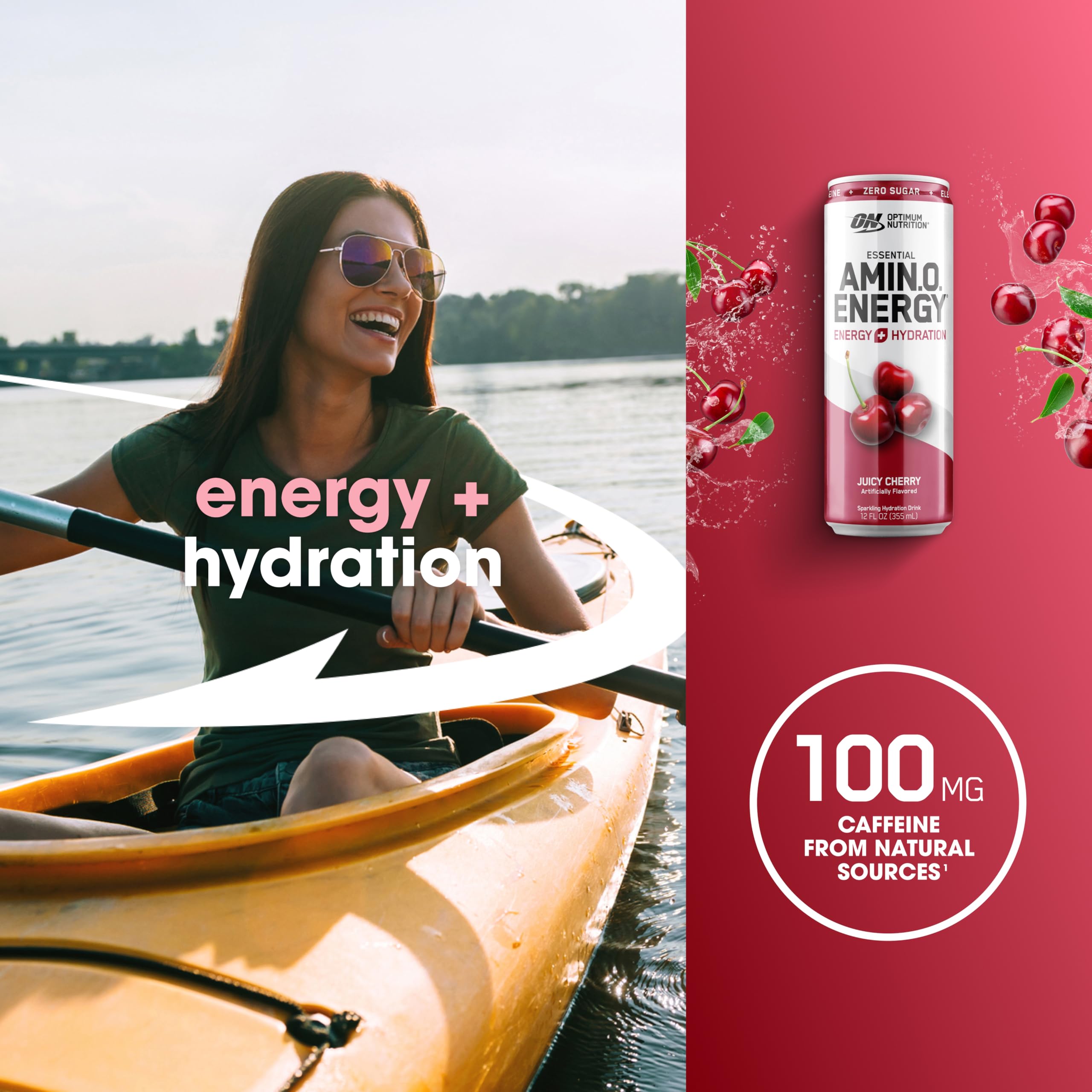 Optimum Nutrition Amino Energy Sparkling Hydration Drink, Electrolytes, Caffeine, Amino Acids, BCAAs, Sugar Free, Grape, 12 Fl Oz, 12 Pack (Packaging May Vary)