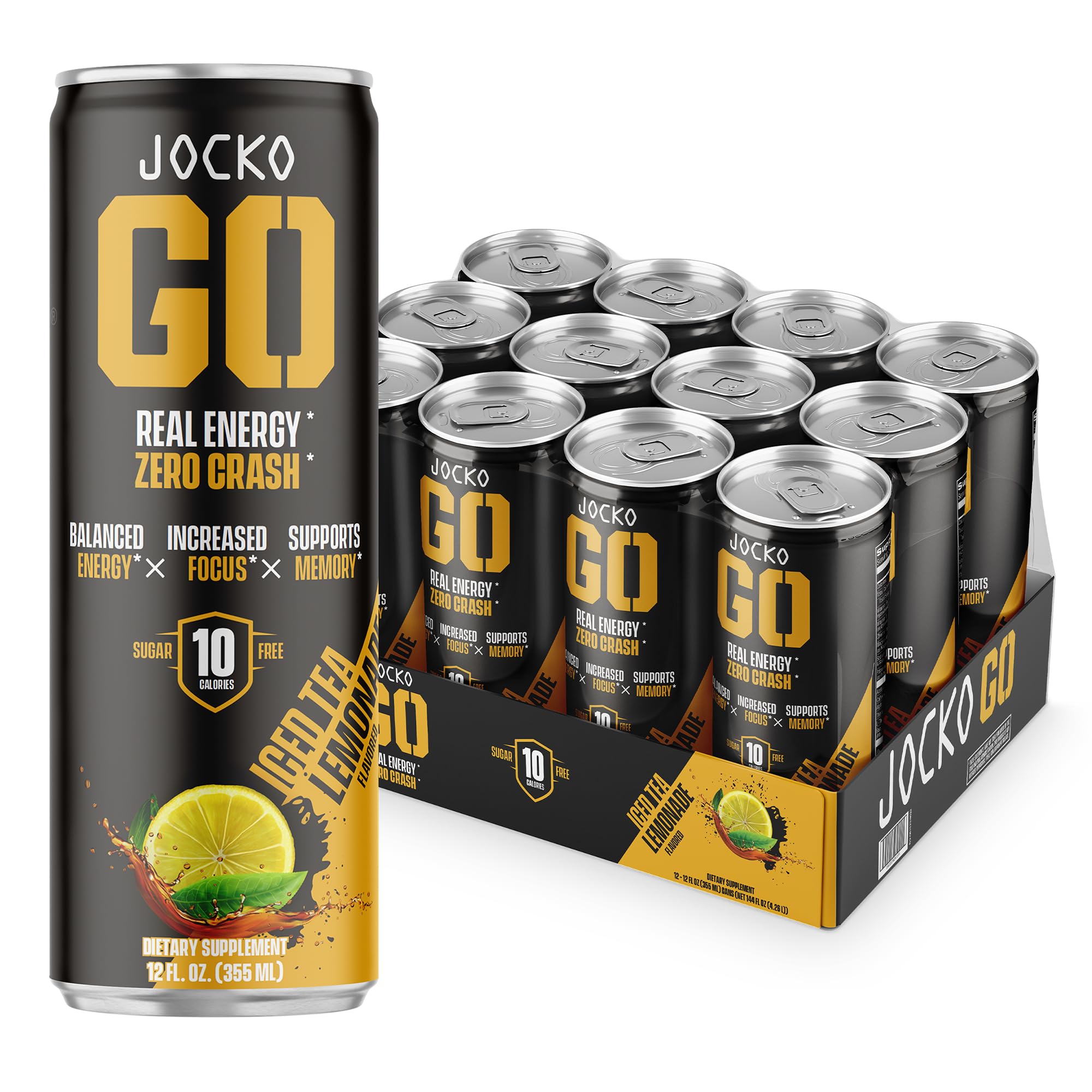 Jocko GO Energy Drink - Keto, Vitamin B12, Vitamin B6, Electrolytes, L Theanine, Magnesium- Energy Boost, Sugar Free Nootropic Monk Fruit Blend - 12 Pack (Nitro Pop)