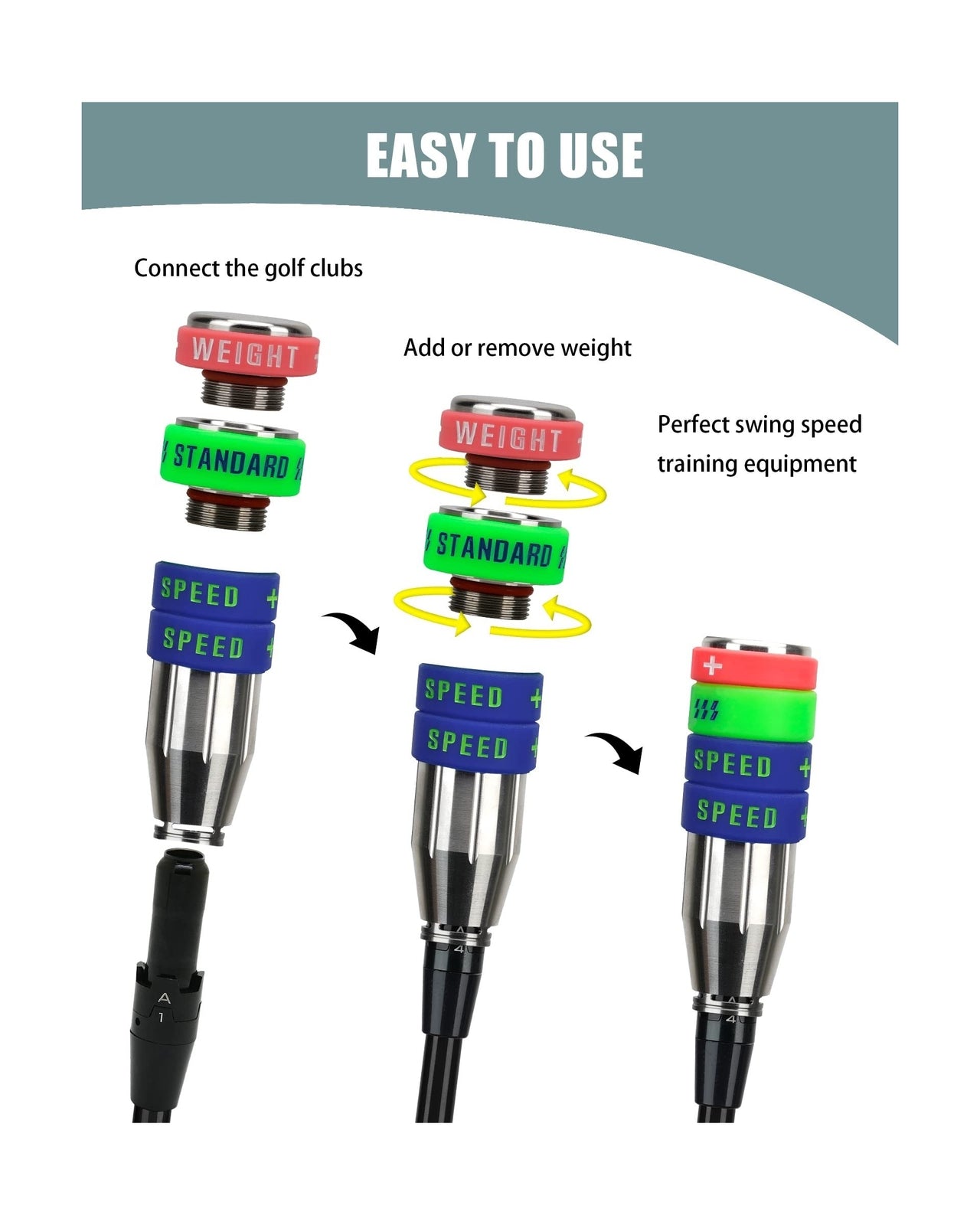 Boost Your Game with the Big Crazy Adjustable Golf Swing Speed Trainer - Enhance Your Swing Speed and Technique with Three Weight Options!