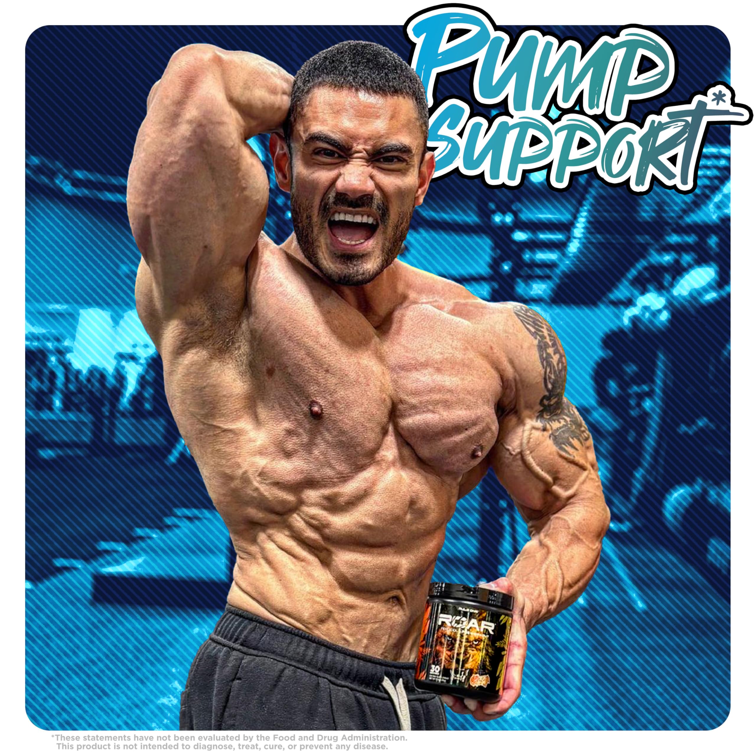 Rule 1 R1 Roar - Pre-Workout Powder with Creatine, Beta-Alanine, Citrulline, Electrolytes & Caffeine (30 Servings, Blue Razz)